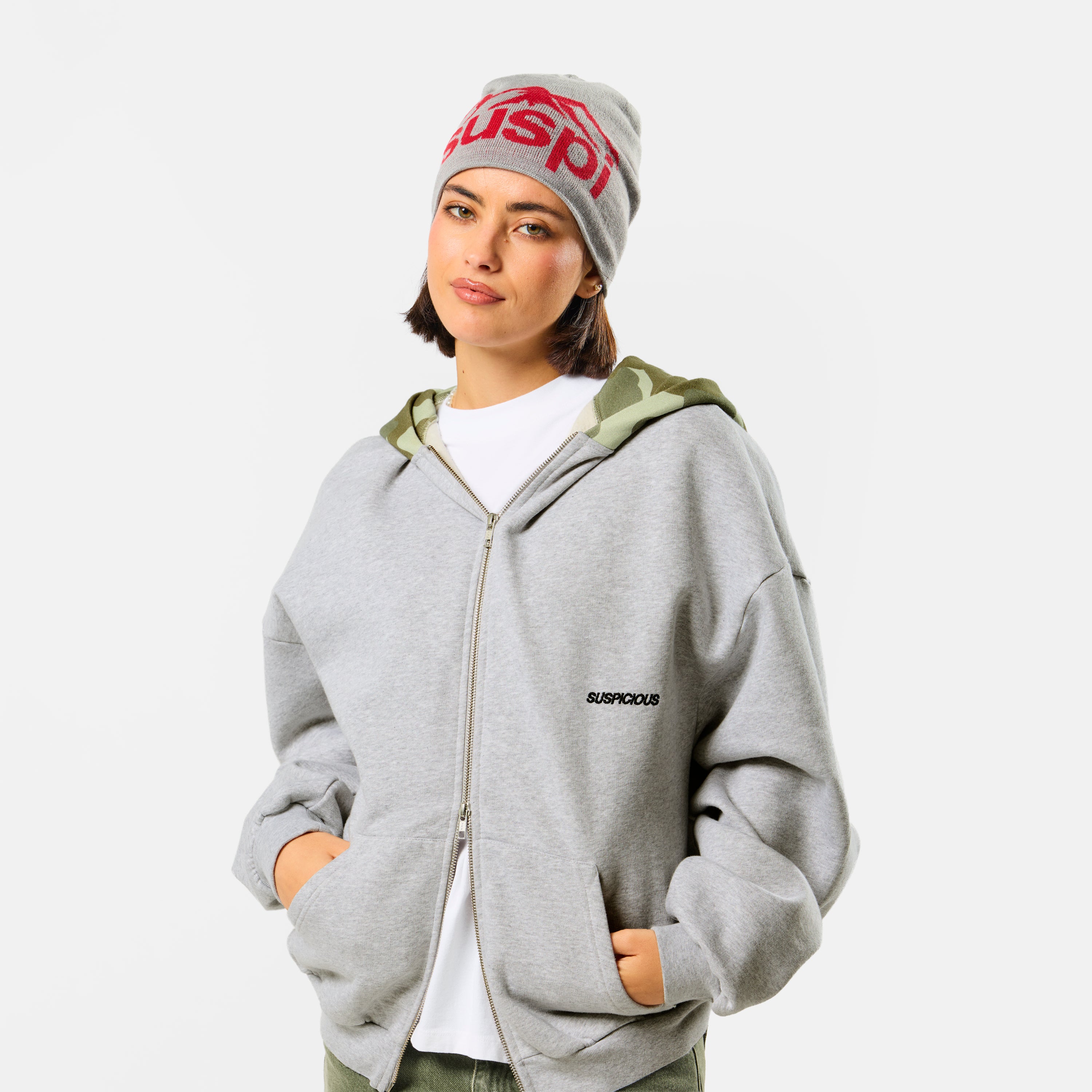 Camo / Essentials Zip-Up Hoodie - Neutral Heather - Image 2