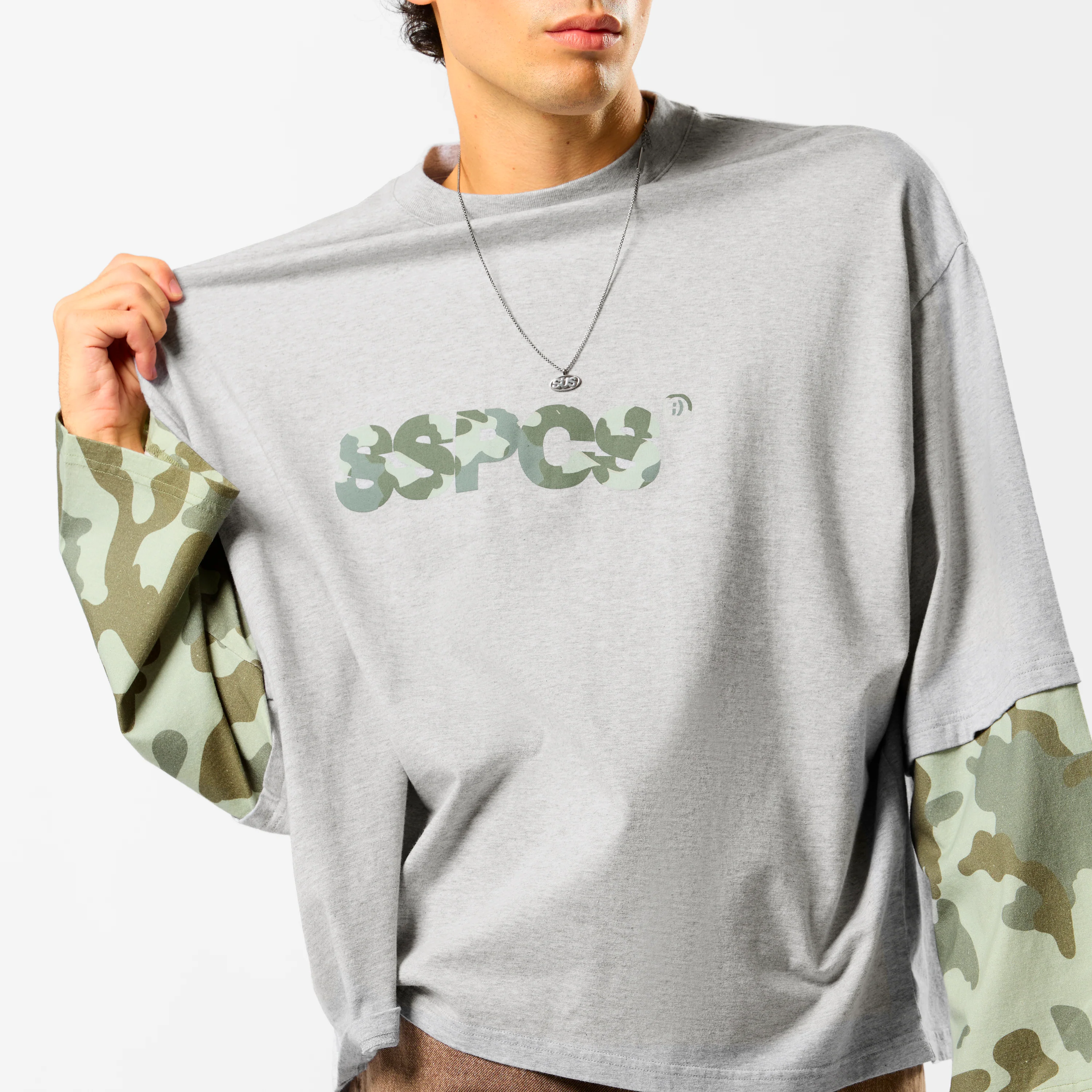 Camo / Green Camo Layered Longsleeve - Neutral Heather - Image 6