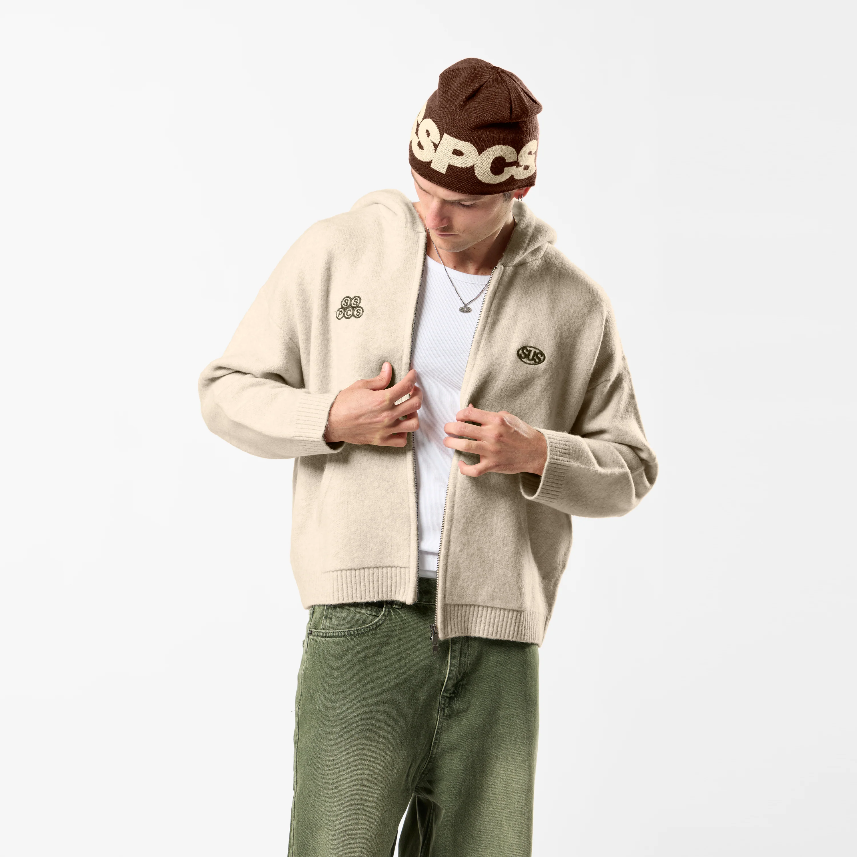 Fall / Backmark Knitted Zipped Hoodie - Dune - Image 2