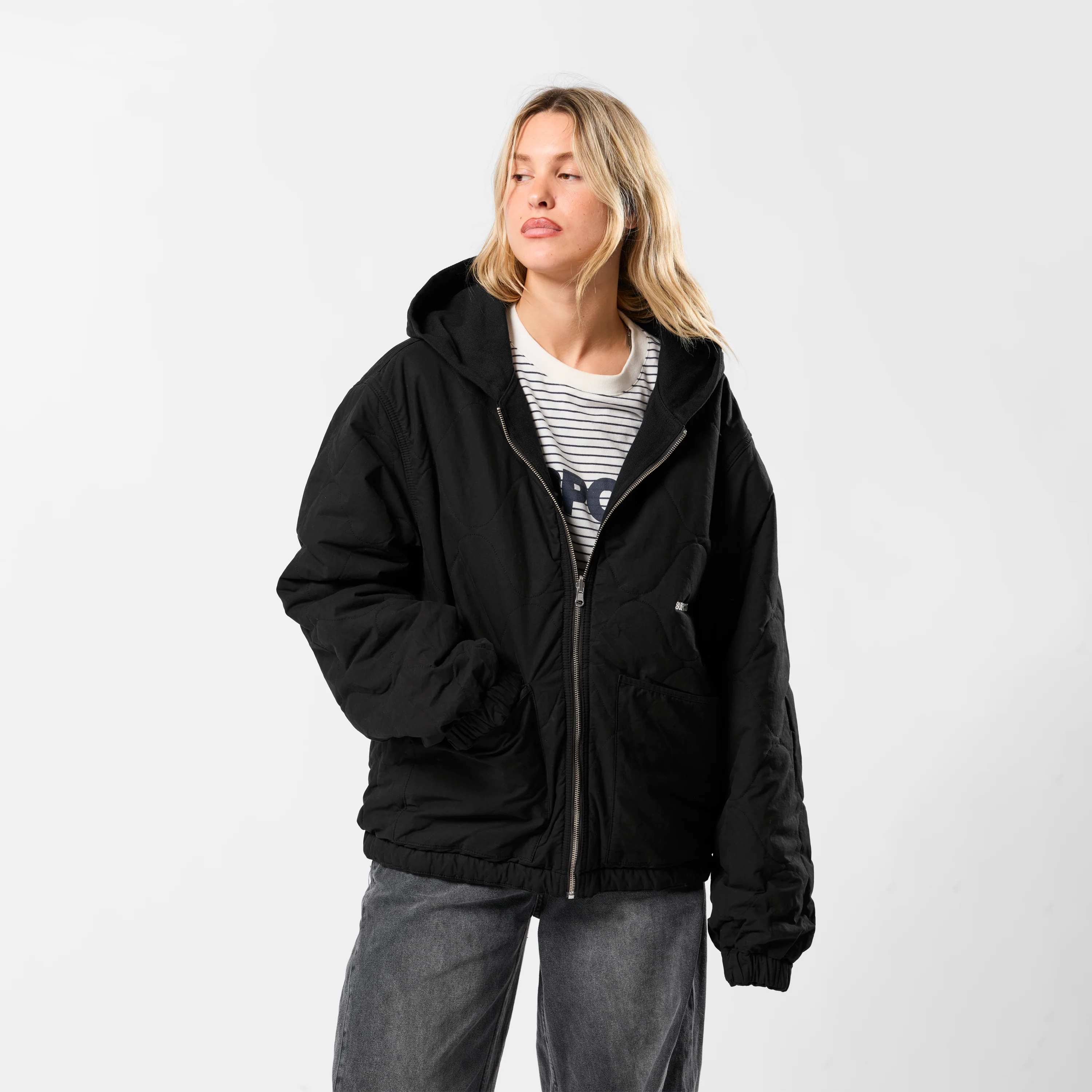 Fall / Reversible Canvas Hooded Jacket - Black - Image 15