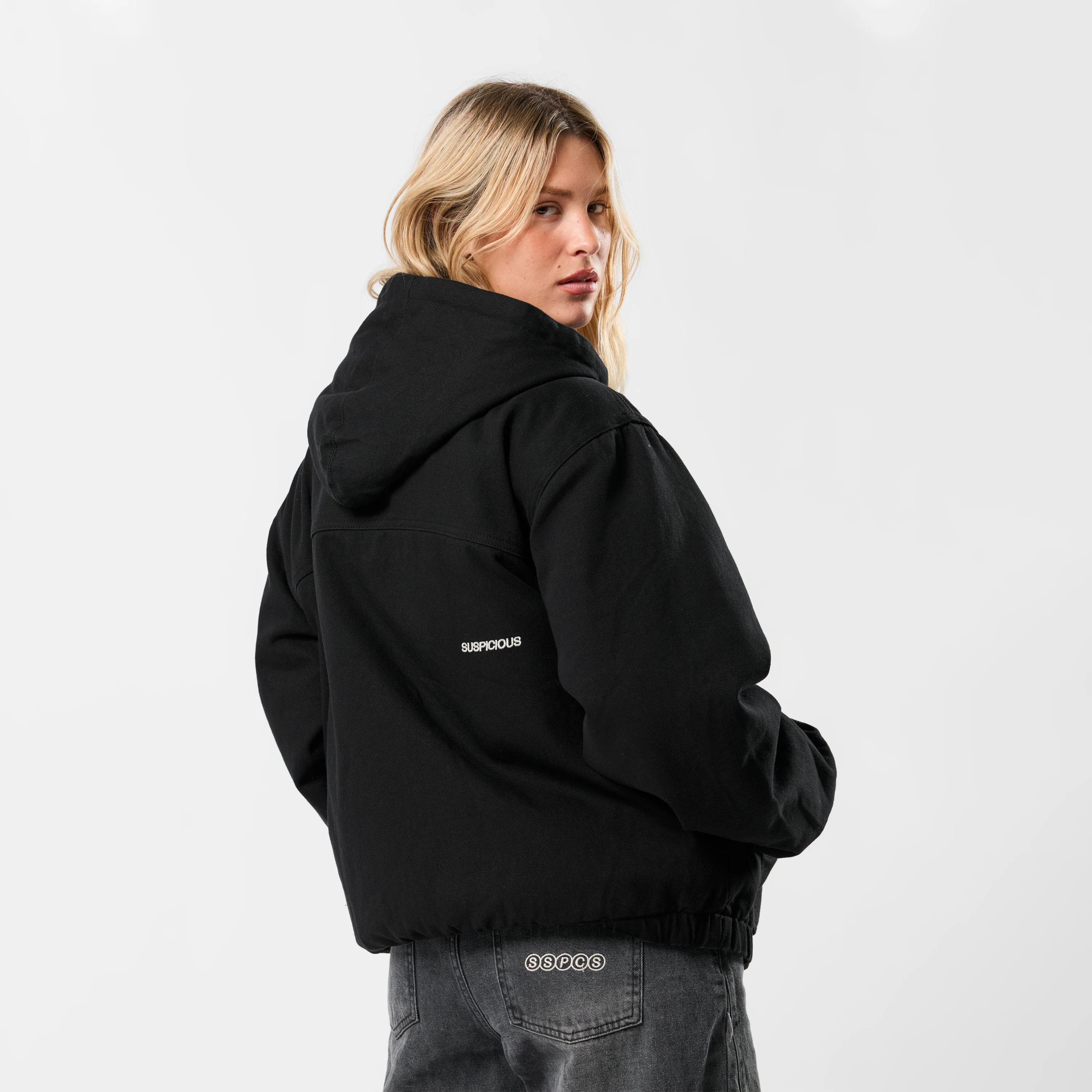 Fall / Reversible Canvas Hooded Jacket - Black - Image 3