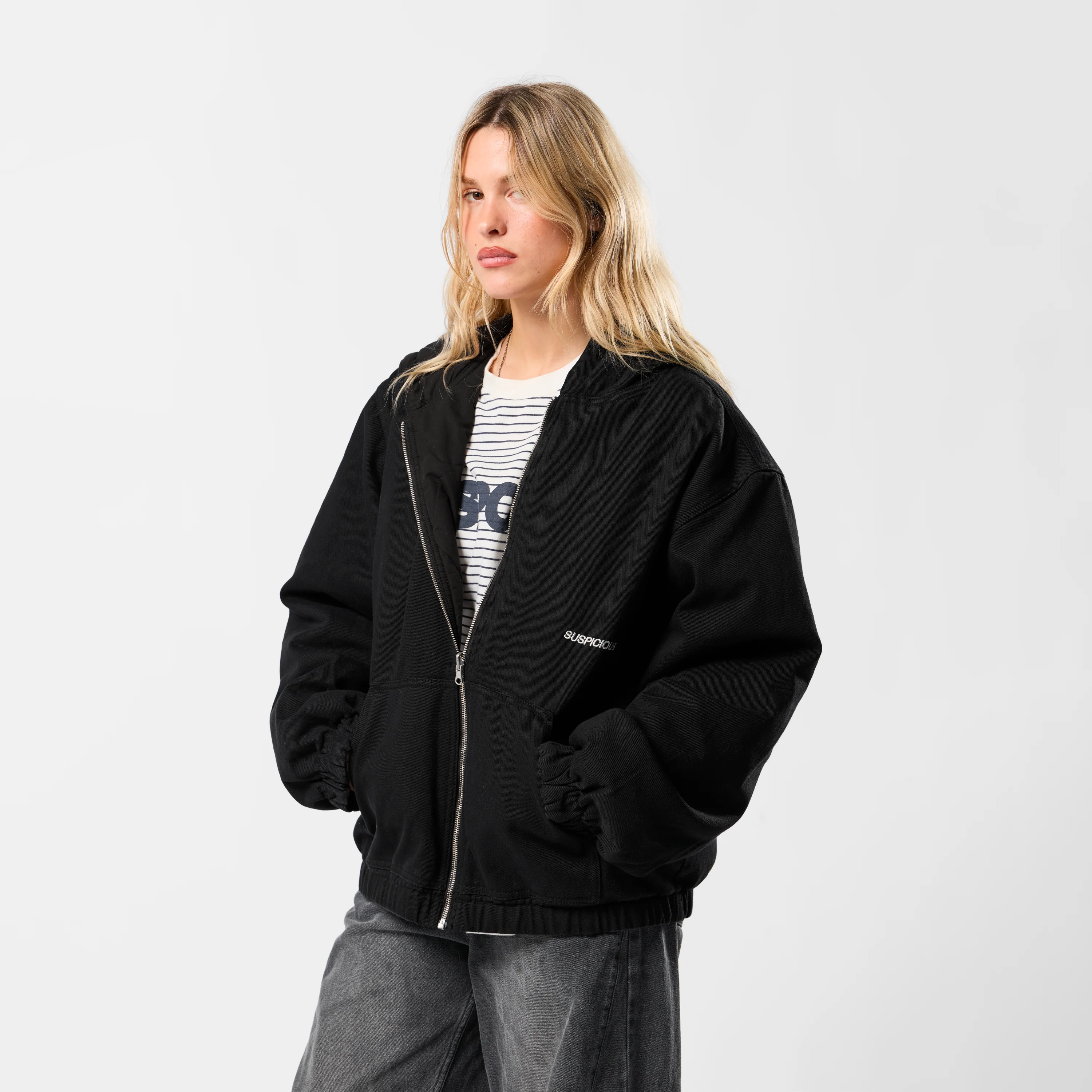 Fall / Reversible Canvas Hooded Jacket - Black - Image 9