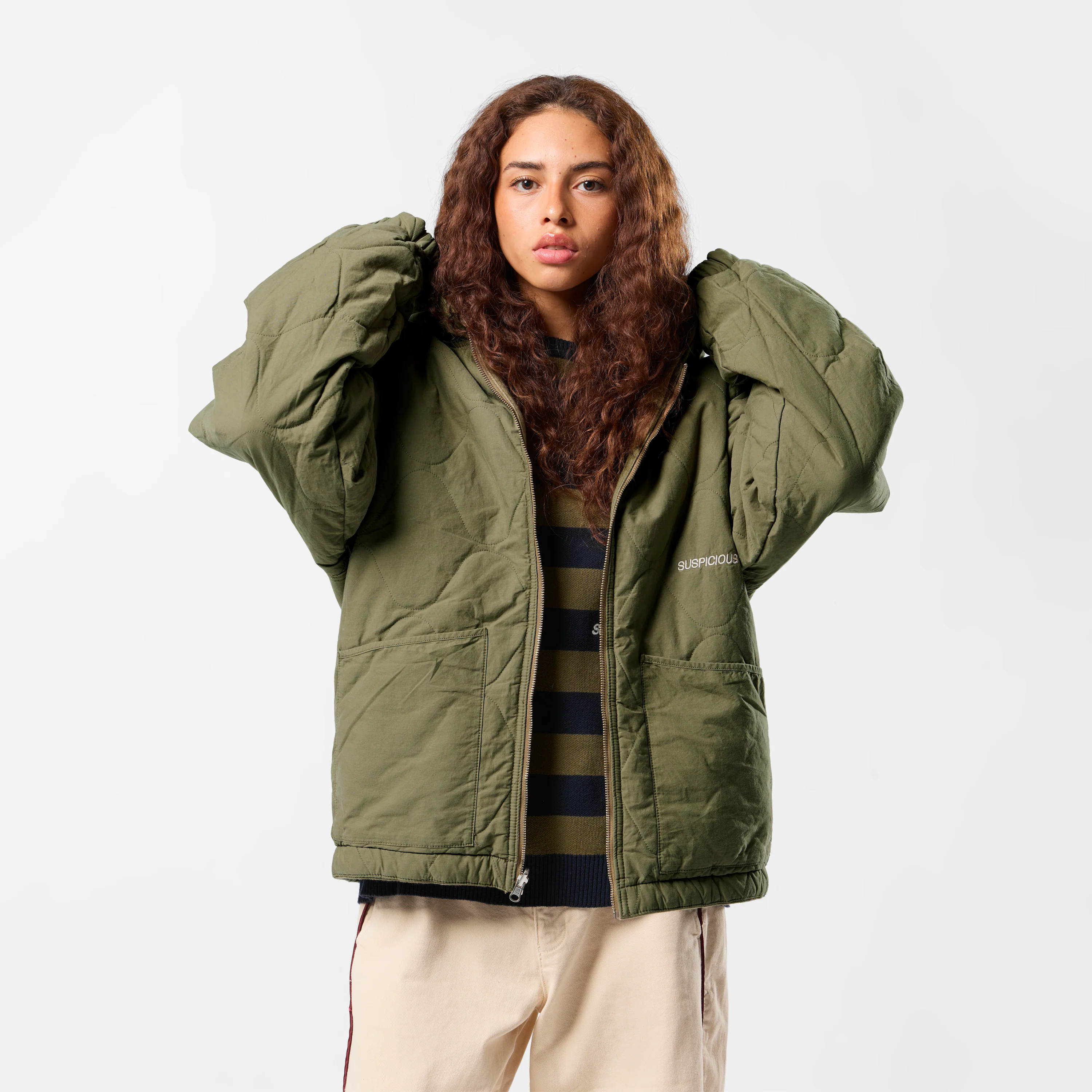 Fall / Reversible Canvas Hooded Jacket - Lichen Green - Image 3