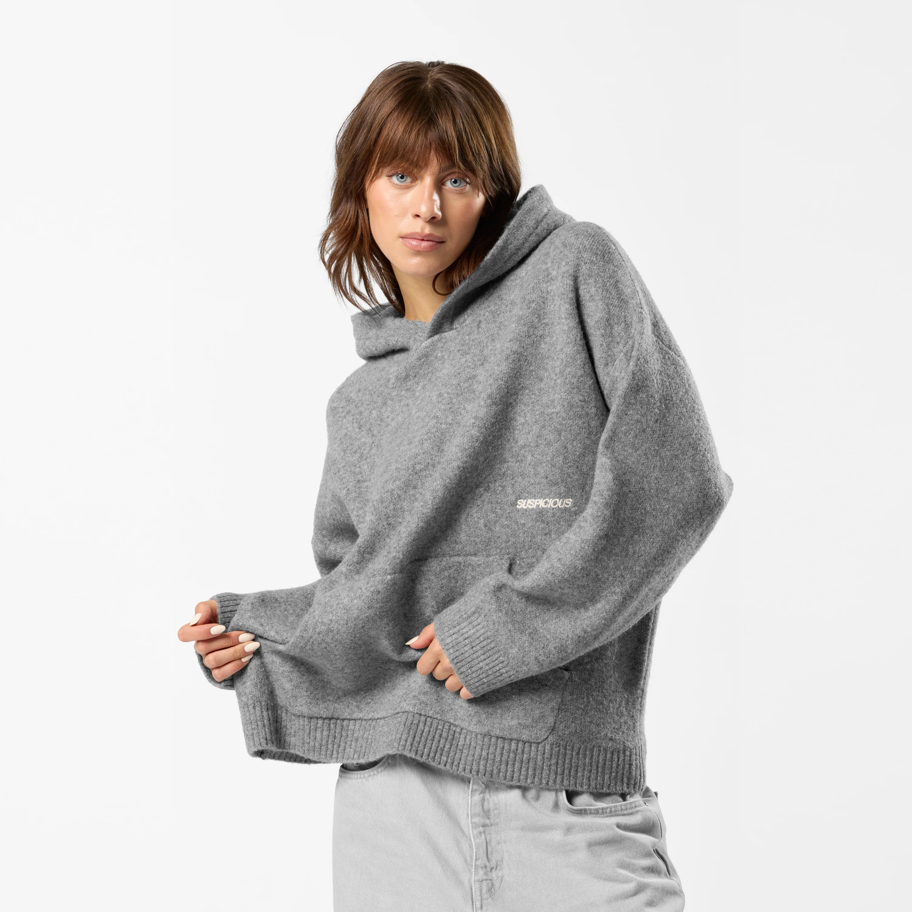 Fall / The SUS Knitted Hoodie - Heather Grey - Image 6