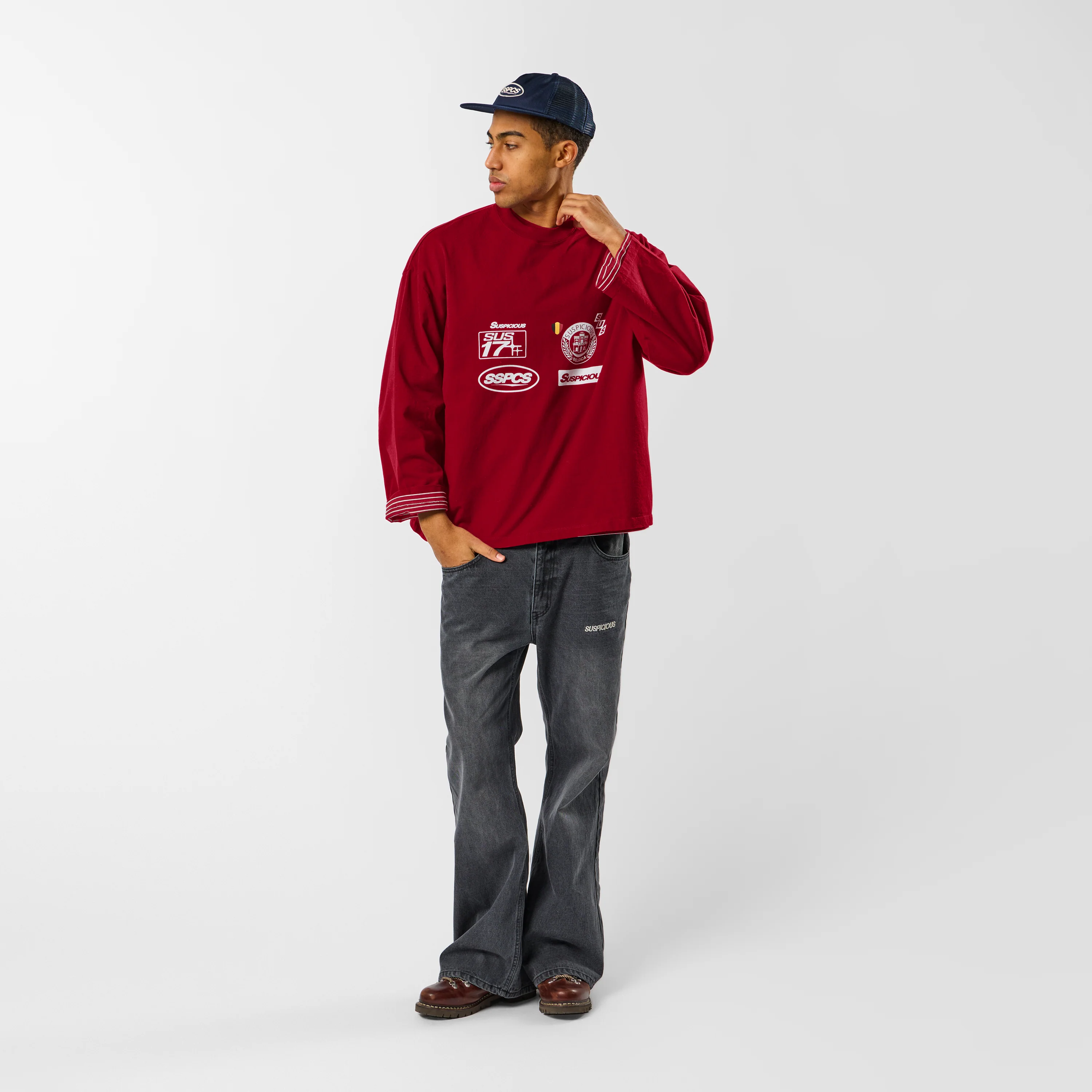 Off Season / Badge Line Up Longsleeve - Dark Red - Image 9