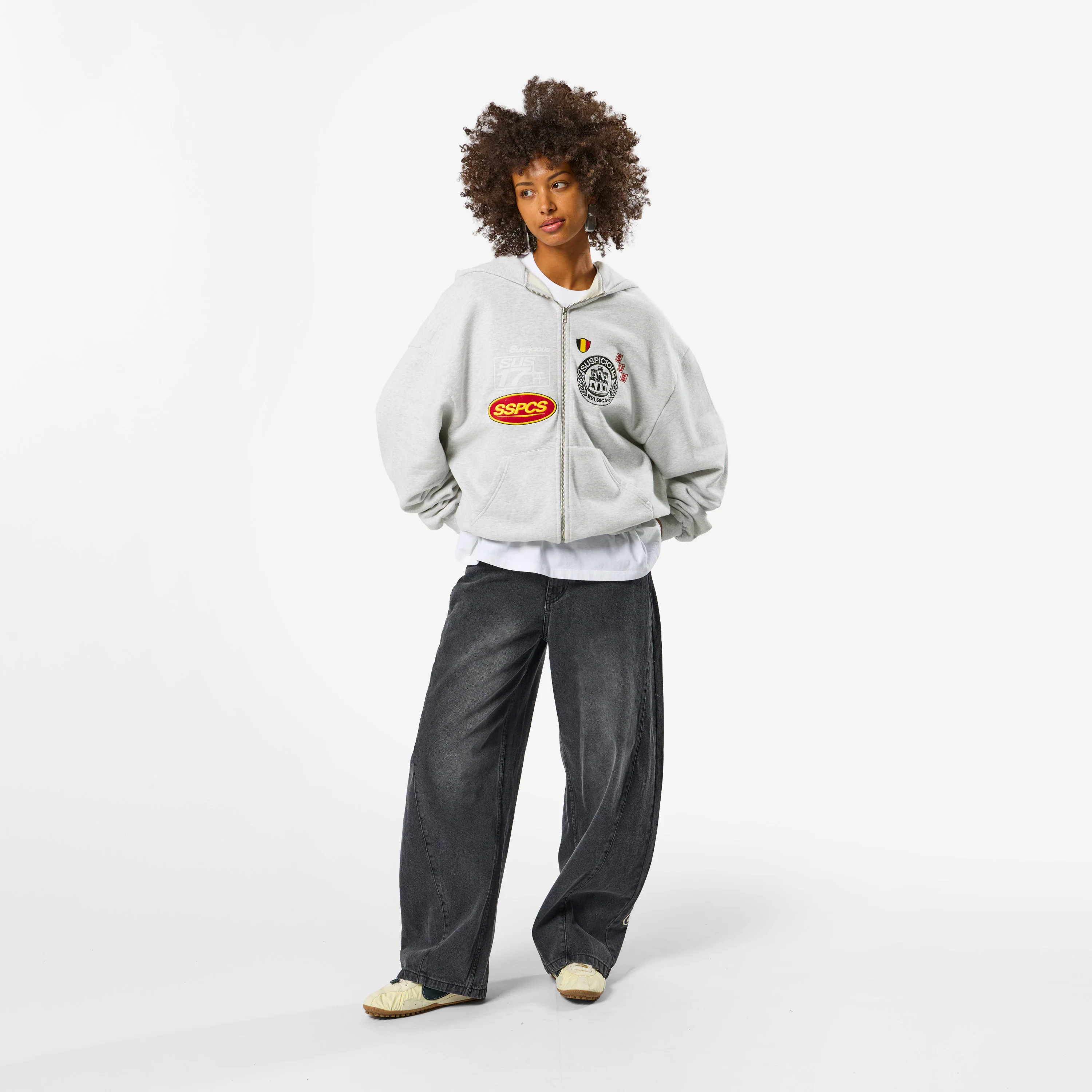 Off Season / Badge Line Up Zip-Up Hoodie - Ash - Image 3