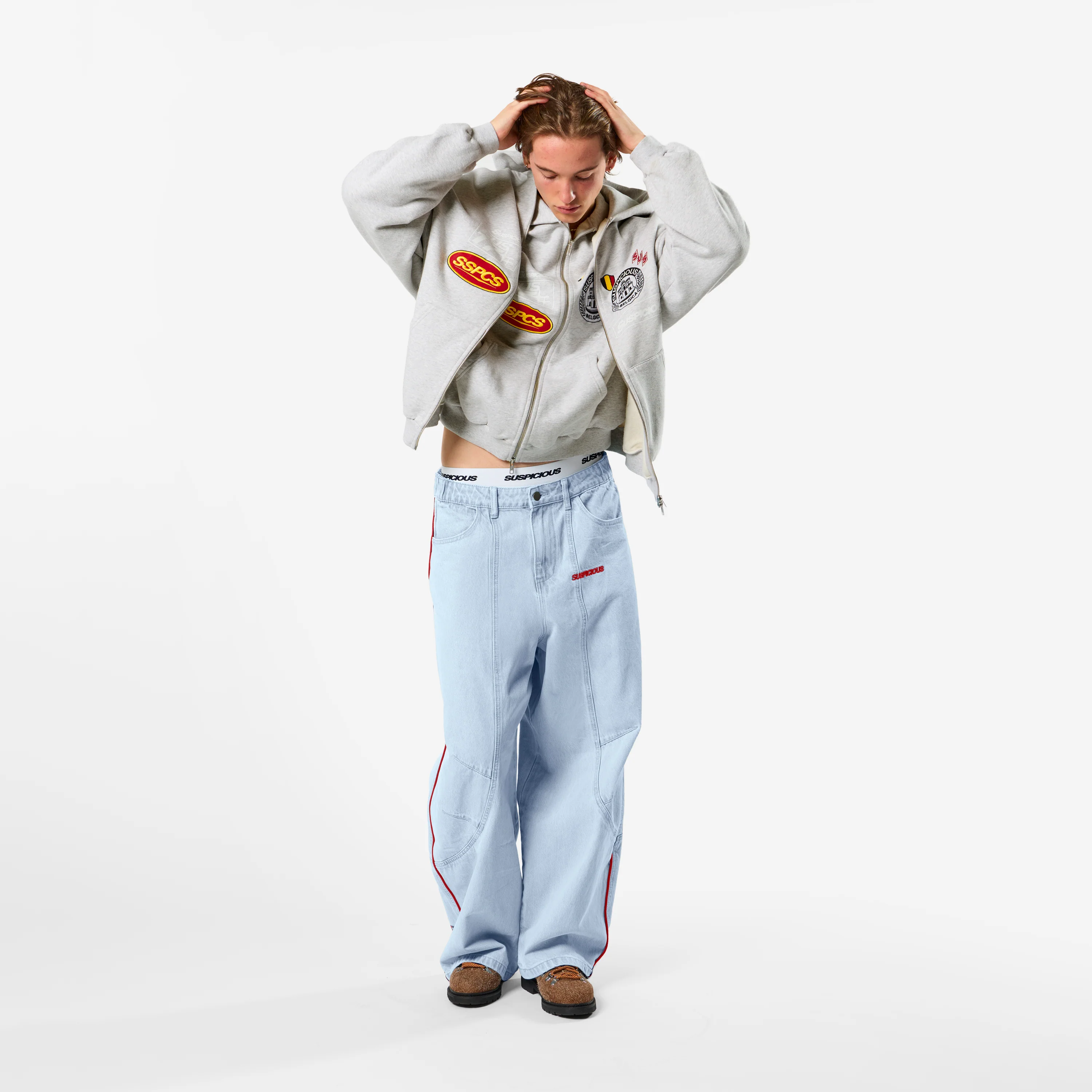 Off Season / Badge Line Up Zip-Up Hoodie - Ash - Image 6
