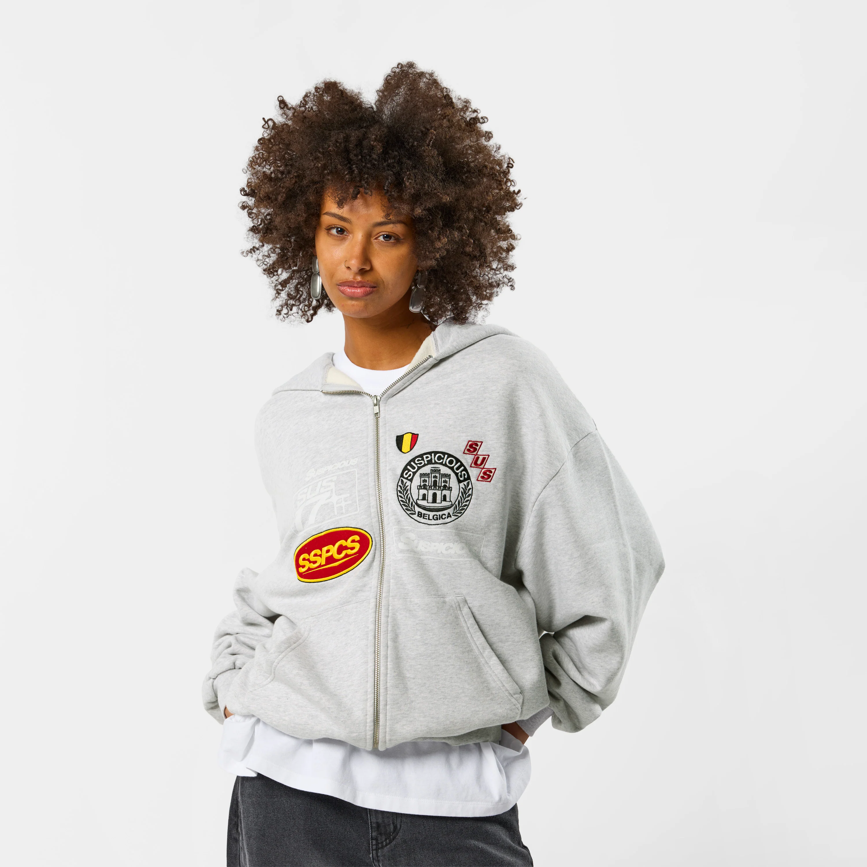 Off Season / Badge Line Up Zip-Up Hoodie - Ash - Image 8