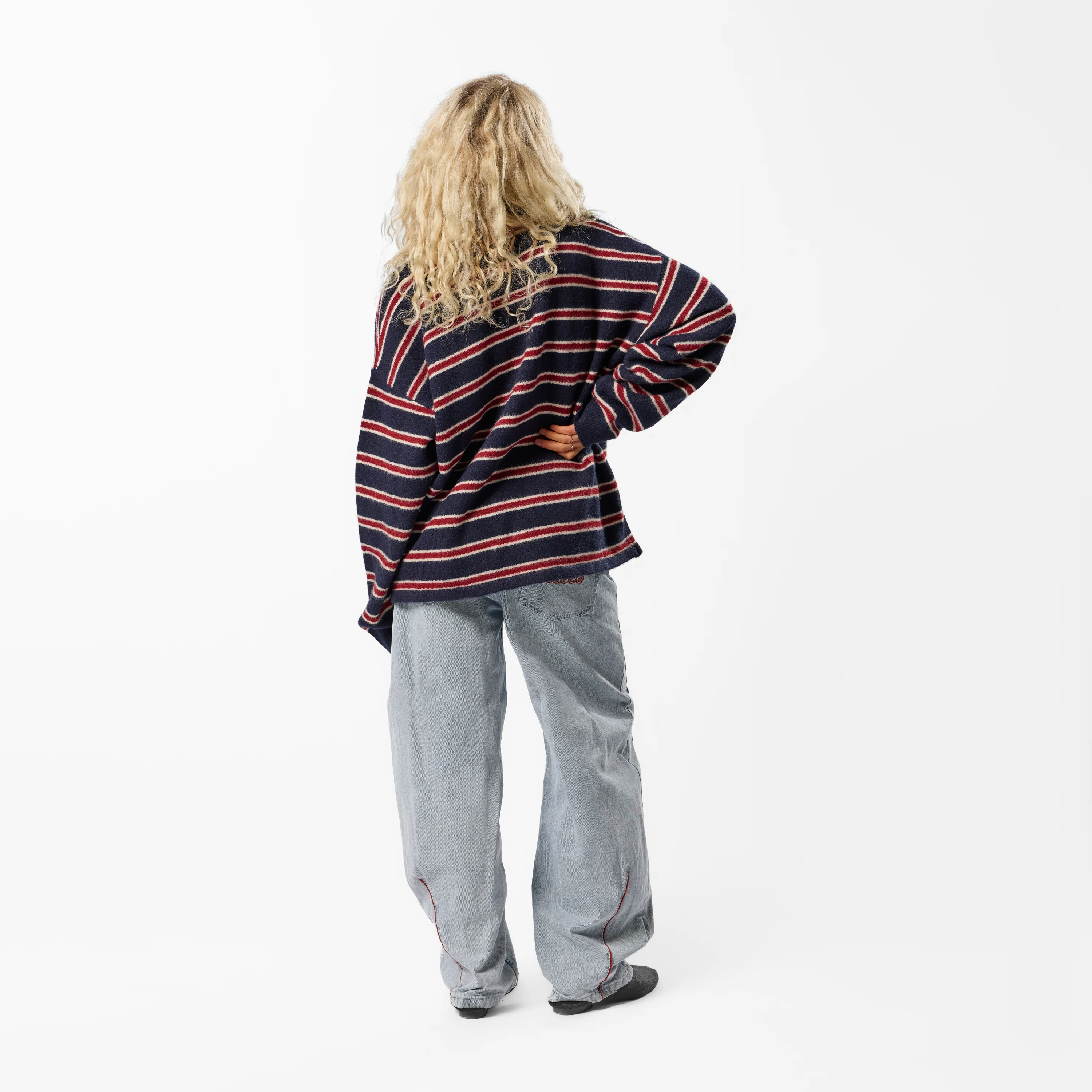 PL / Striped Knitted Longsleeve Polo - Navy & Red - Image 4