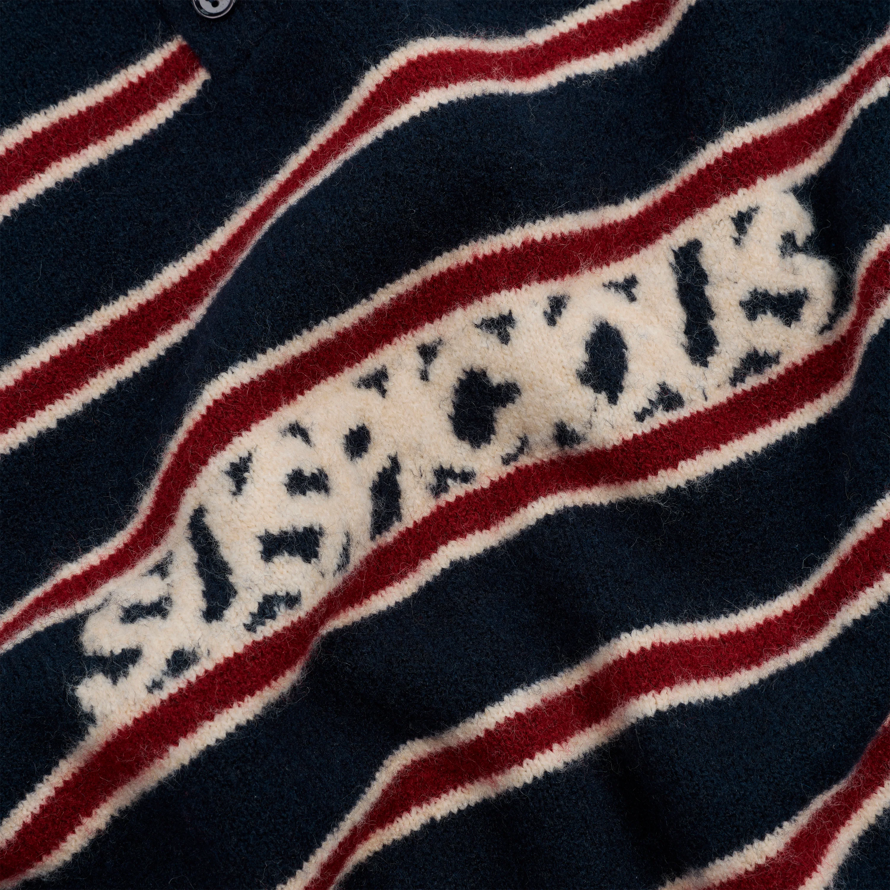 PL / Striped Knitted Longsleeve Polo - Navy & Red - Image 5