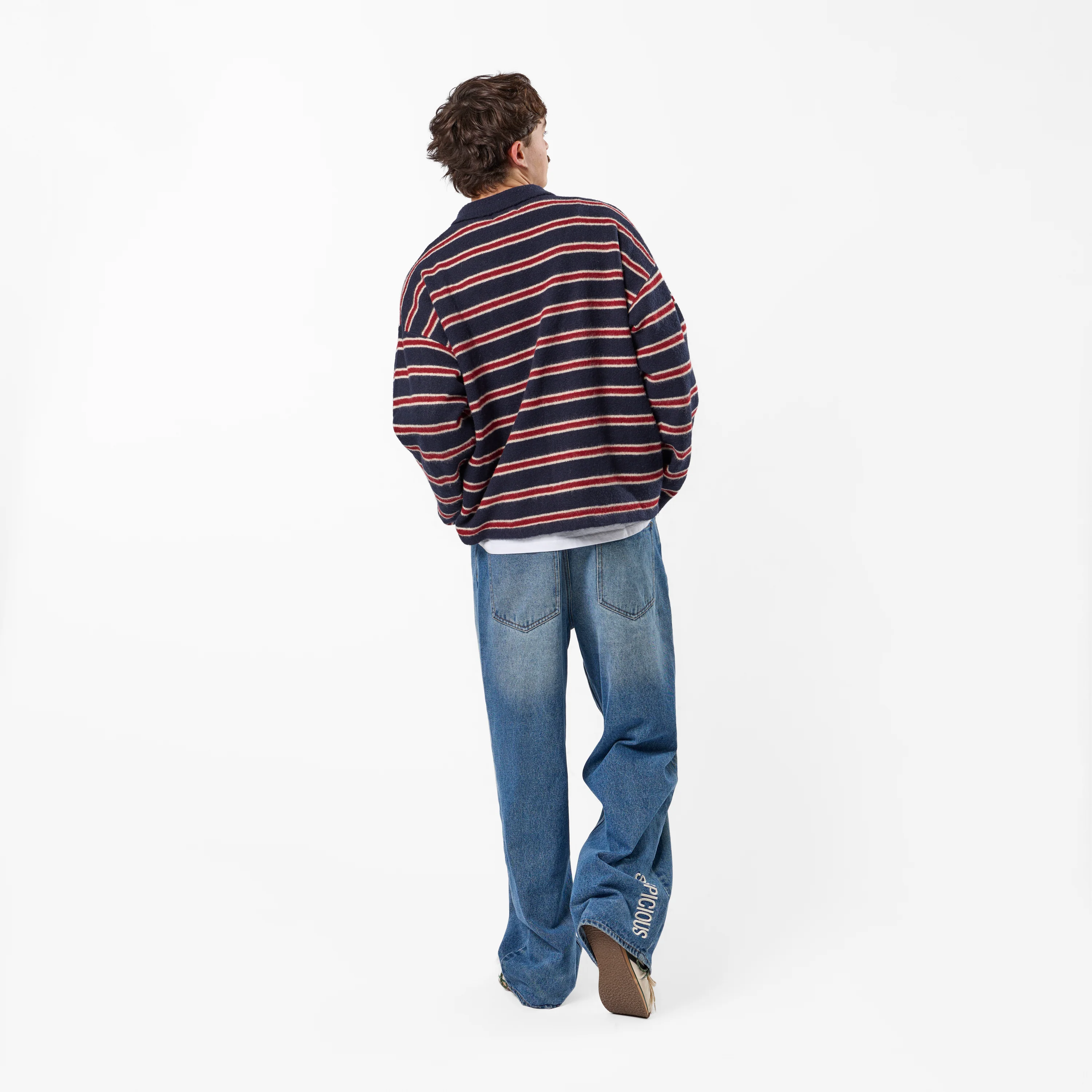 PL / Striped Knitted Longsleeve Polo - Navy & Red - Image 6