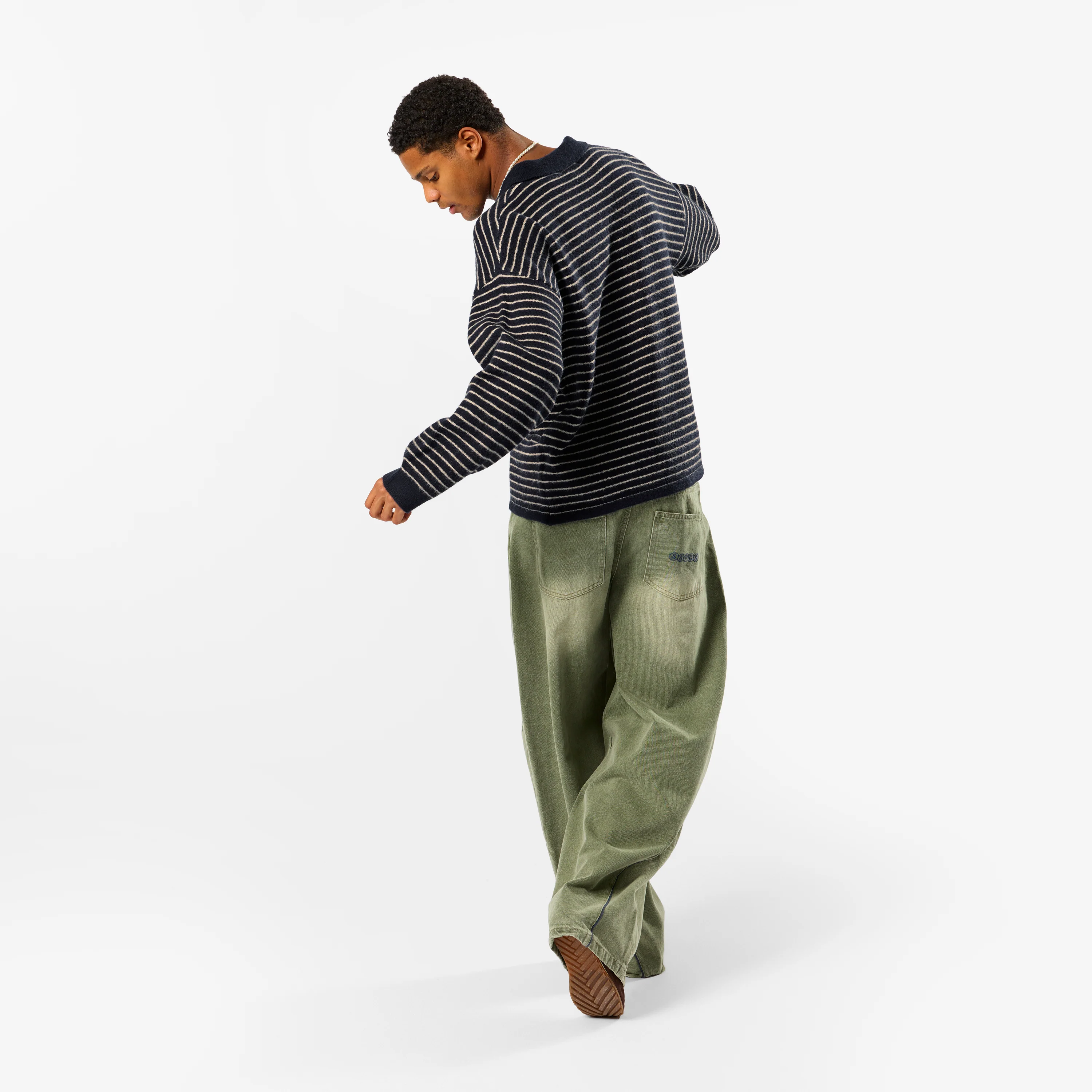Polkaline / Striped Knitted Longsleeve Polo - Nightfall - Image 4