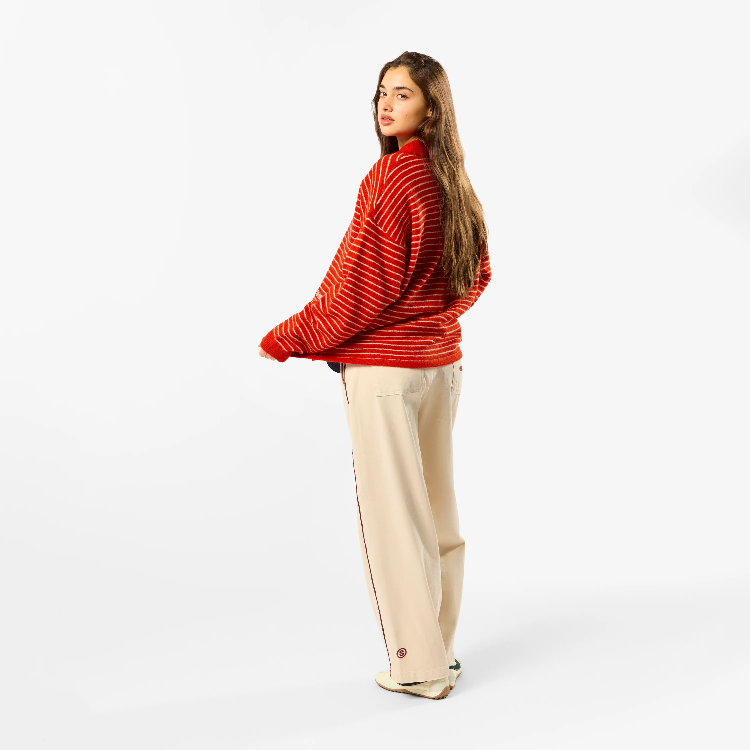 Polkaline / Striped Knitted Longsleeve Polo - Red - Image 6