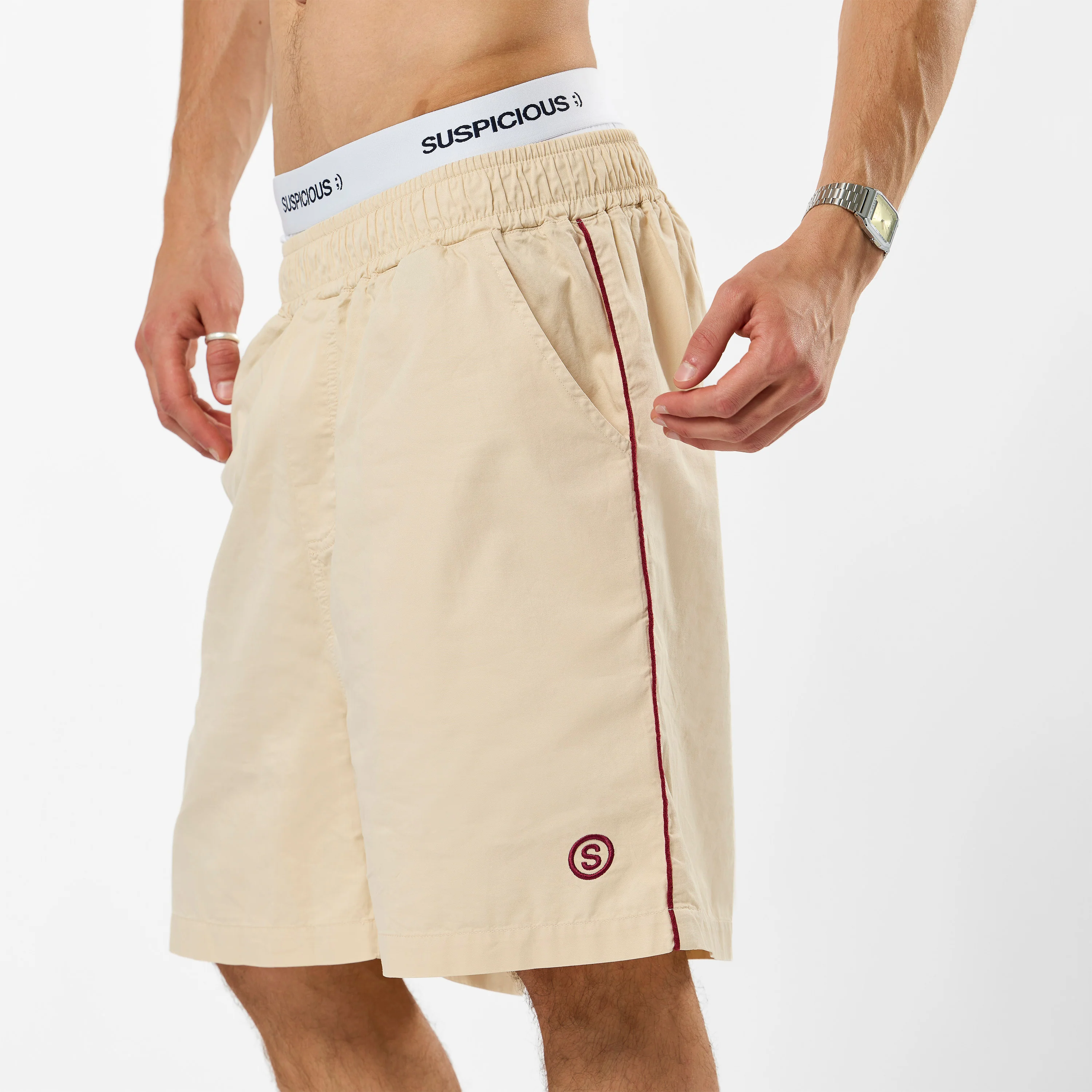 S2 / Stamped Piping Twill Shorts - Natural - Image 7