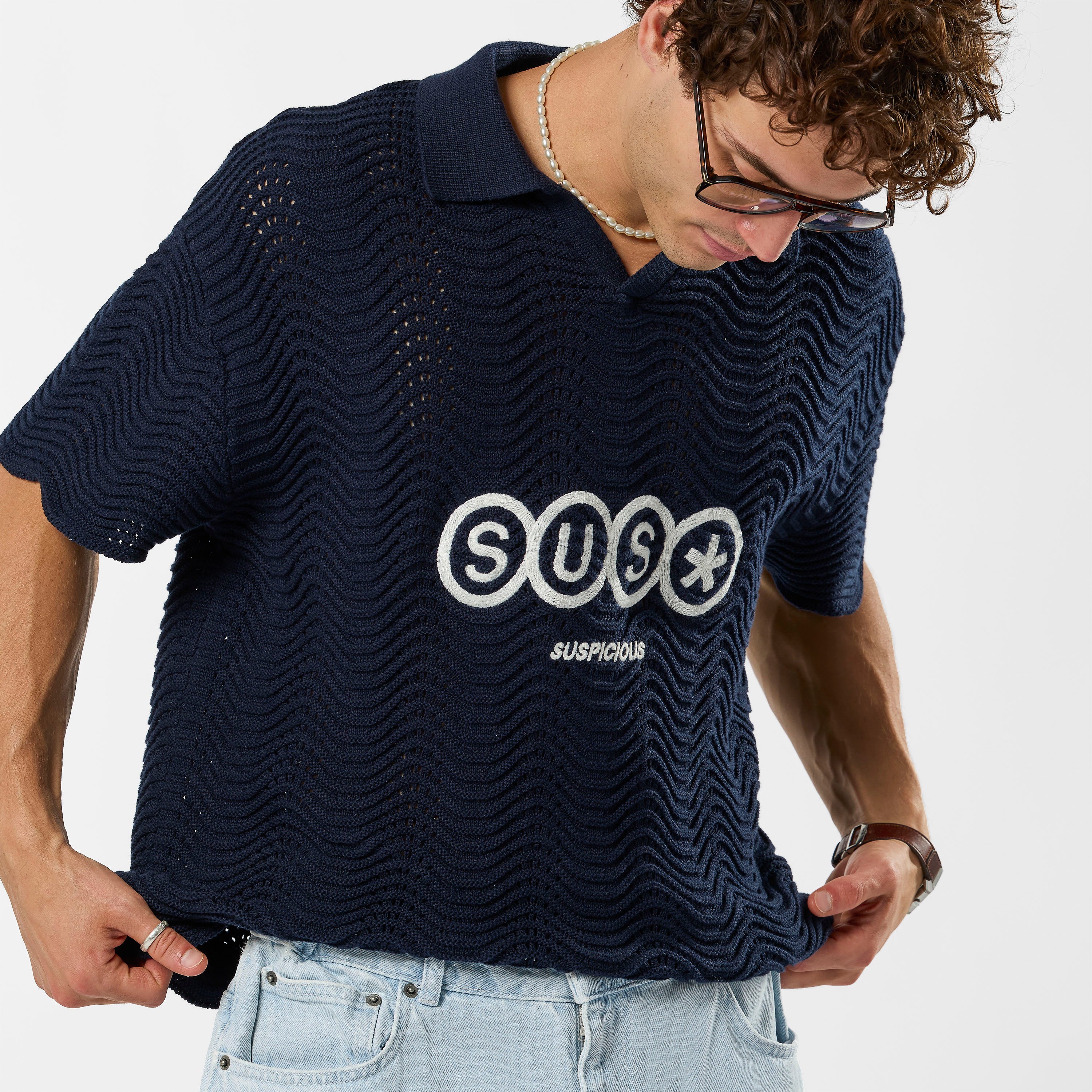 S2 / SUS* Wavy Crochet Polo - Nightfall - Image 5