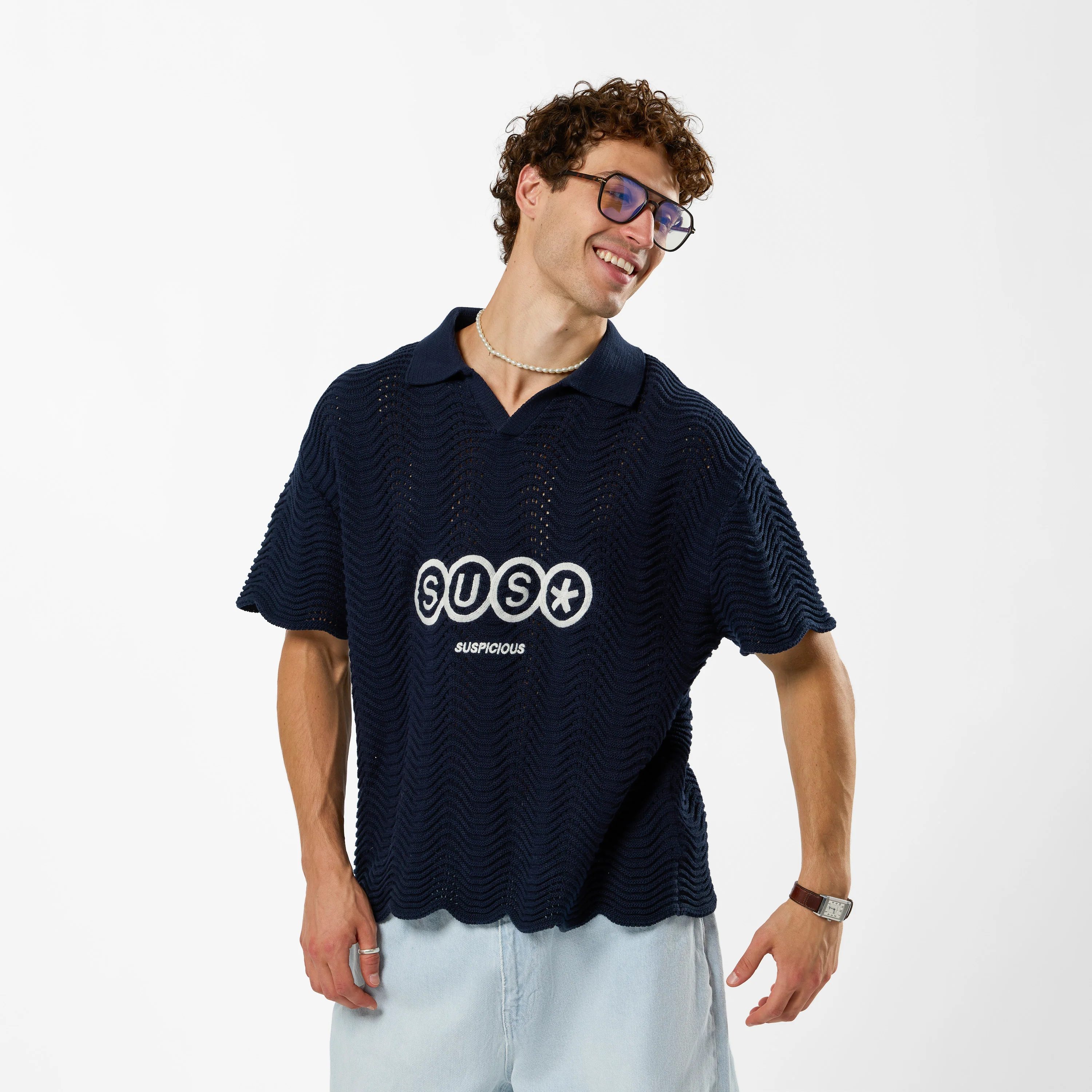 S2 / SUS* Wavy Crochet Polo - Nightfall - Image 7
