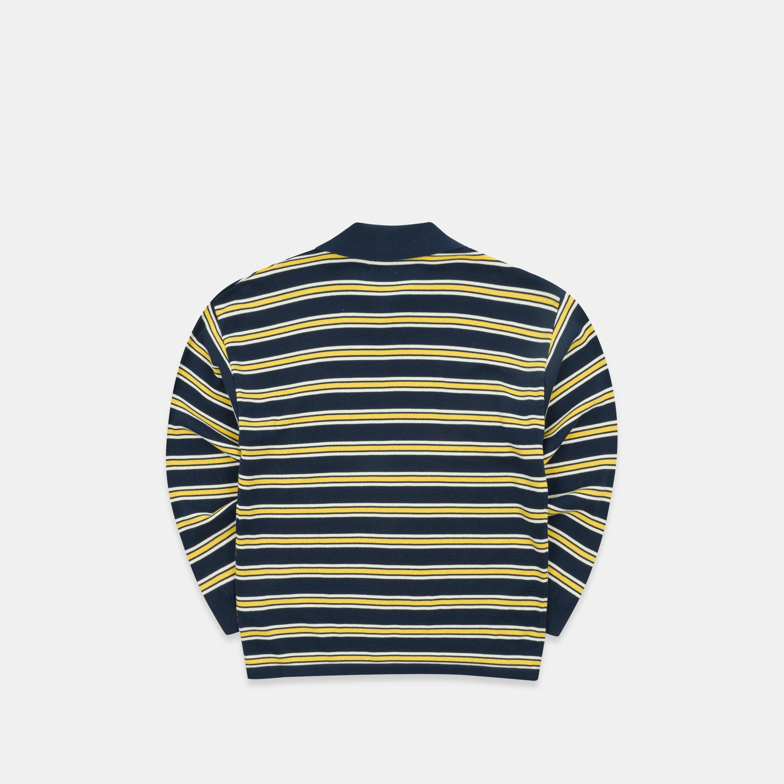 Softground / Striped Cotton Knitted Polo - Nightfall & Yellow - Image 9
