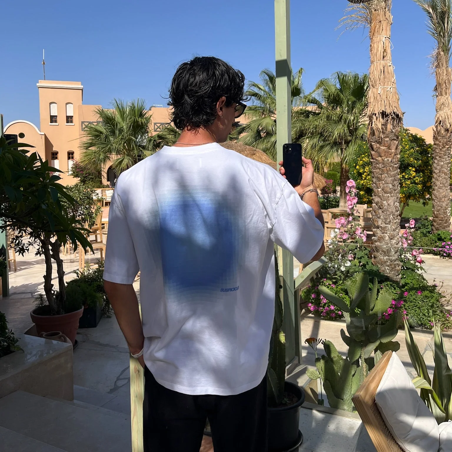 Spring / Blue Pixelated Aura Tee - White - Image 7