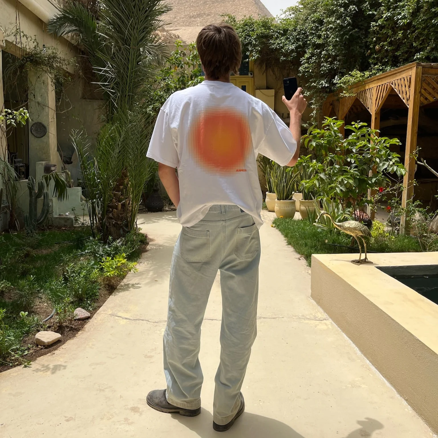 Spring / Orange Pixelated Aura Tee - White - Image 6