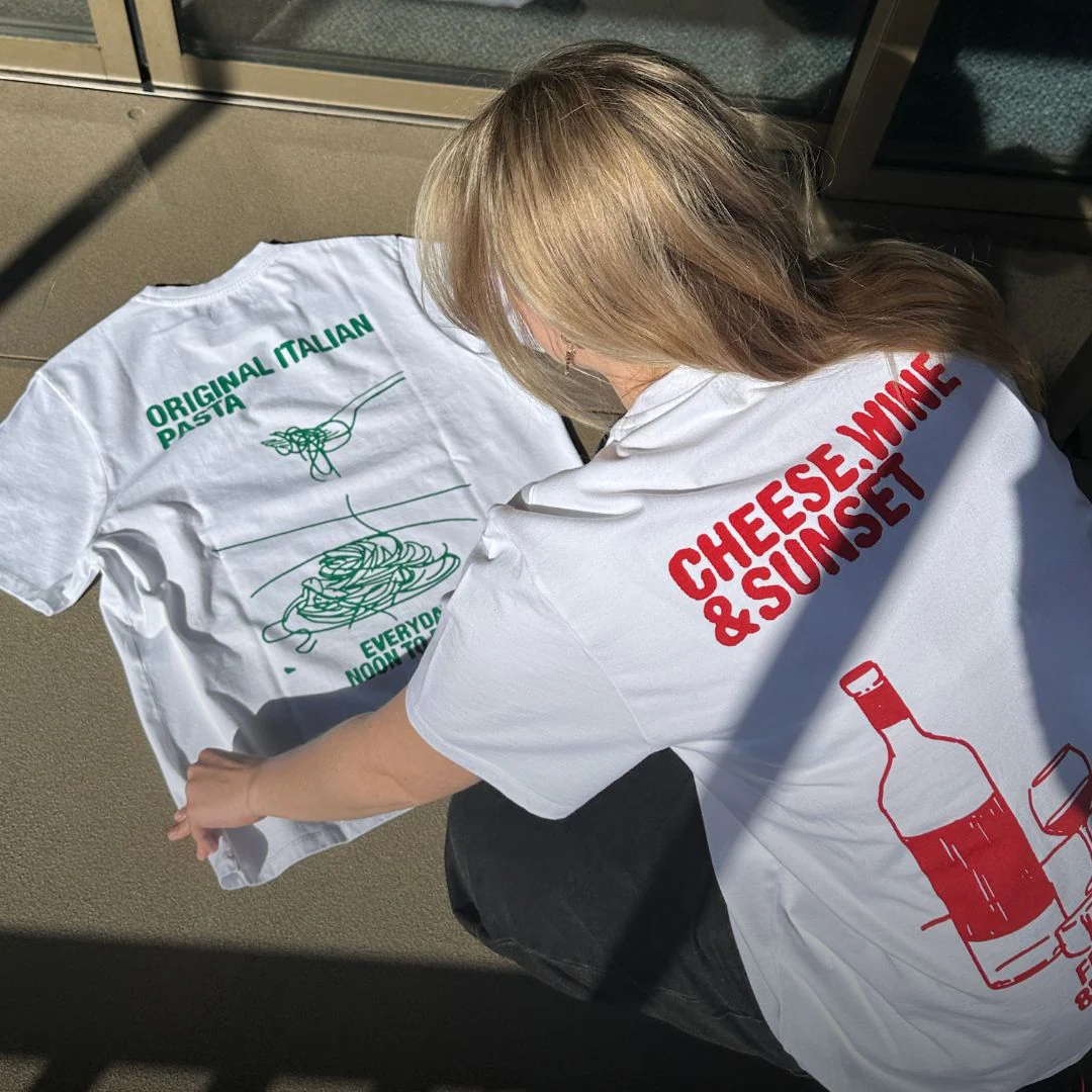 The Cheese, Wine and Sunset Tee - White - Image 4