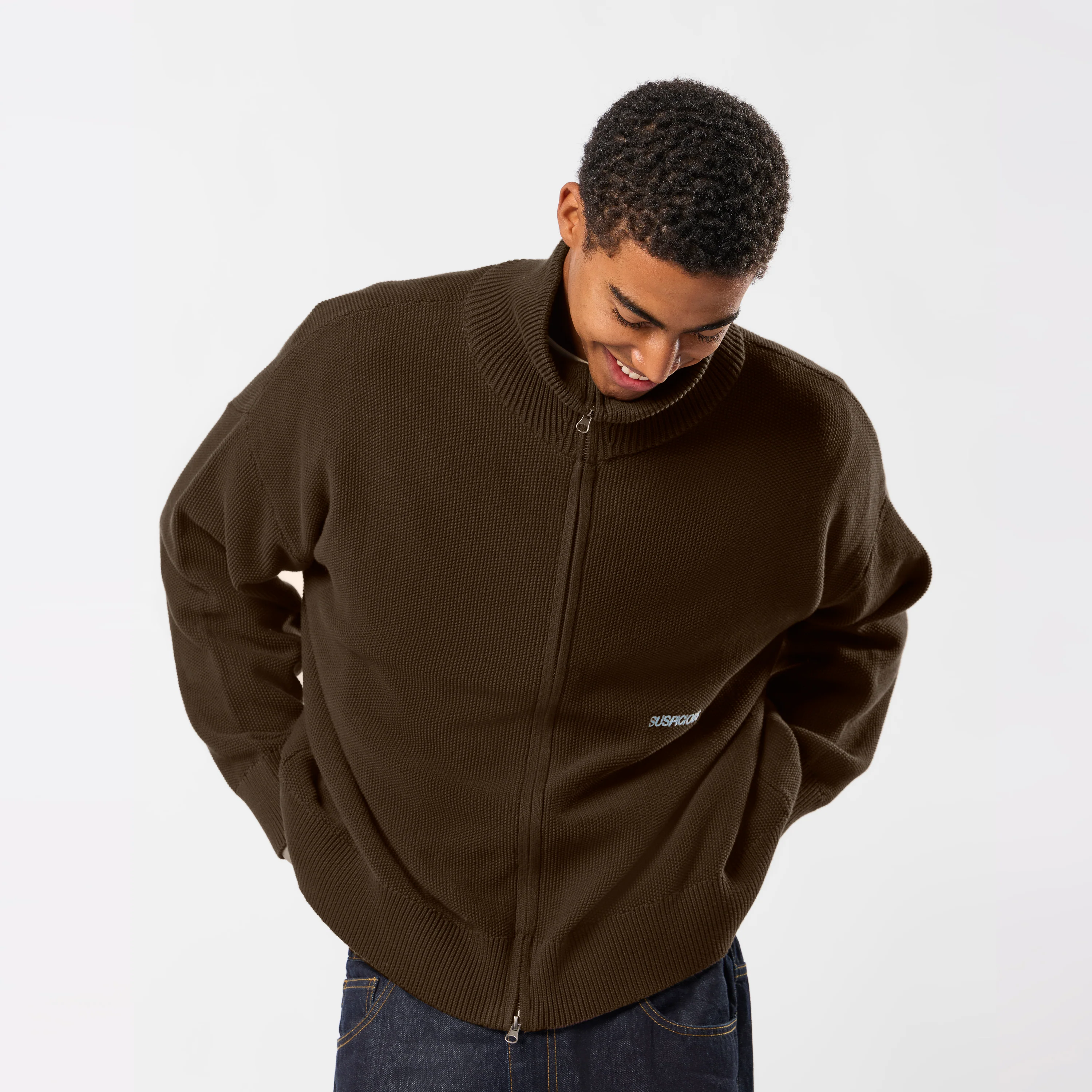 Winter2 / Essentials Tight Knitted Zip-Up - Espresso - Image 2