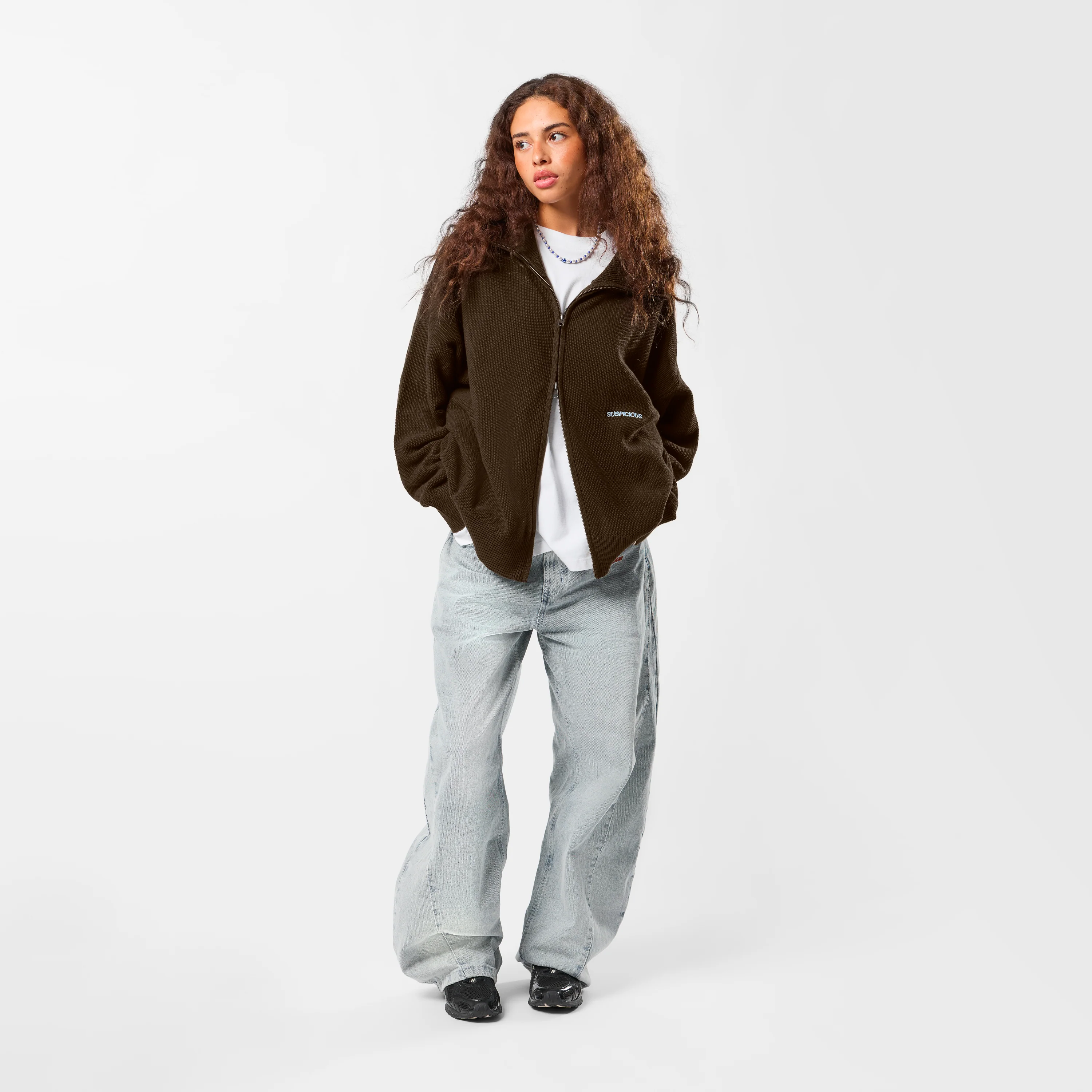 Winter2 / Essentials Tight Knitted Zip-Up - Espresso - Image 5