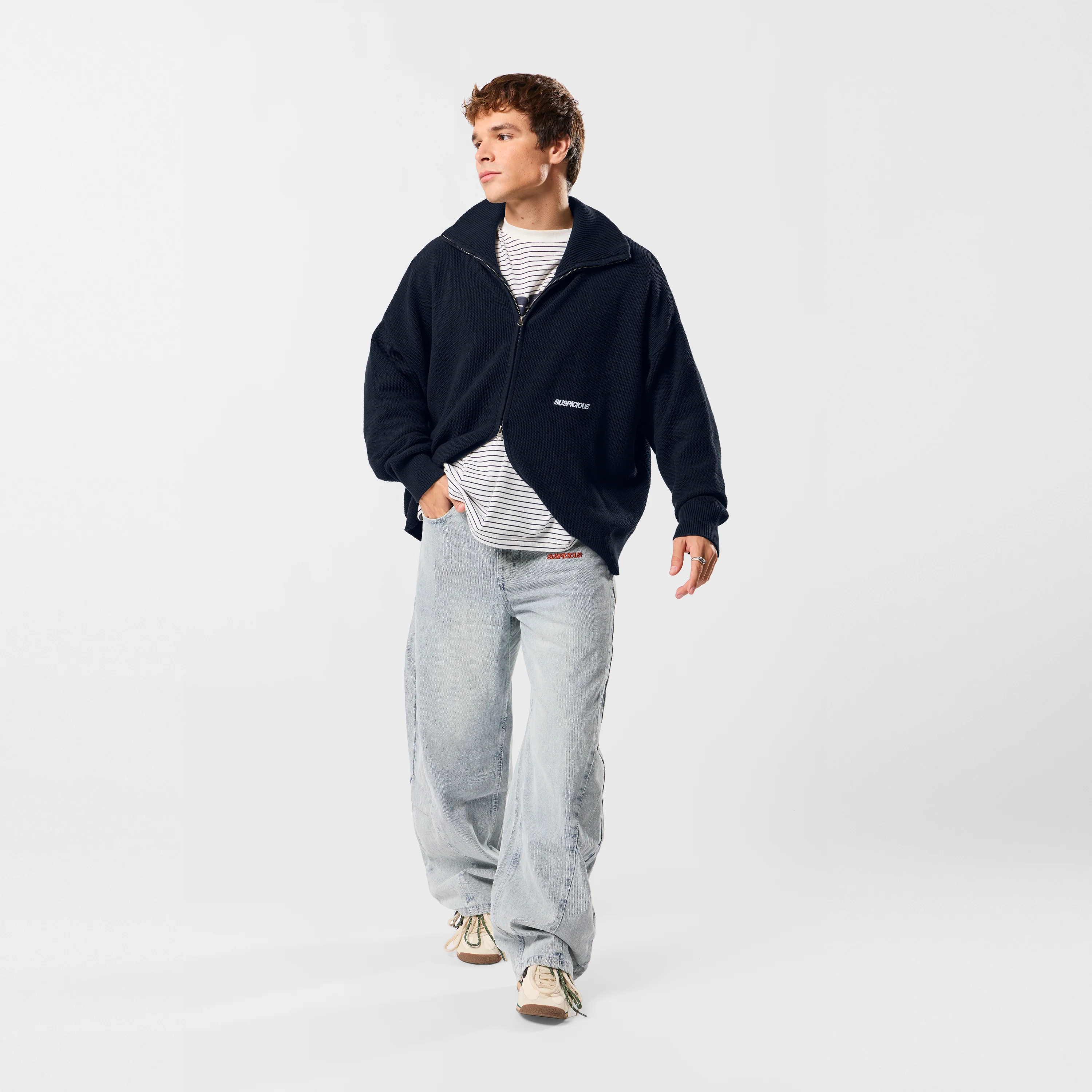 Winter2 / Essentials Tight Knitted Zip-Up - Navy - Image 3