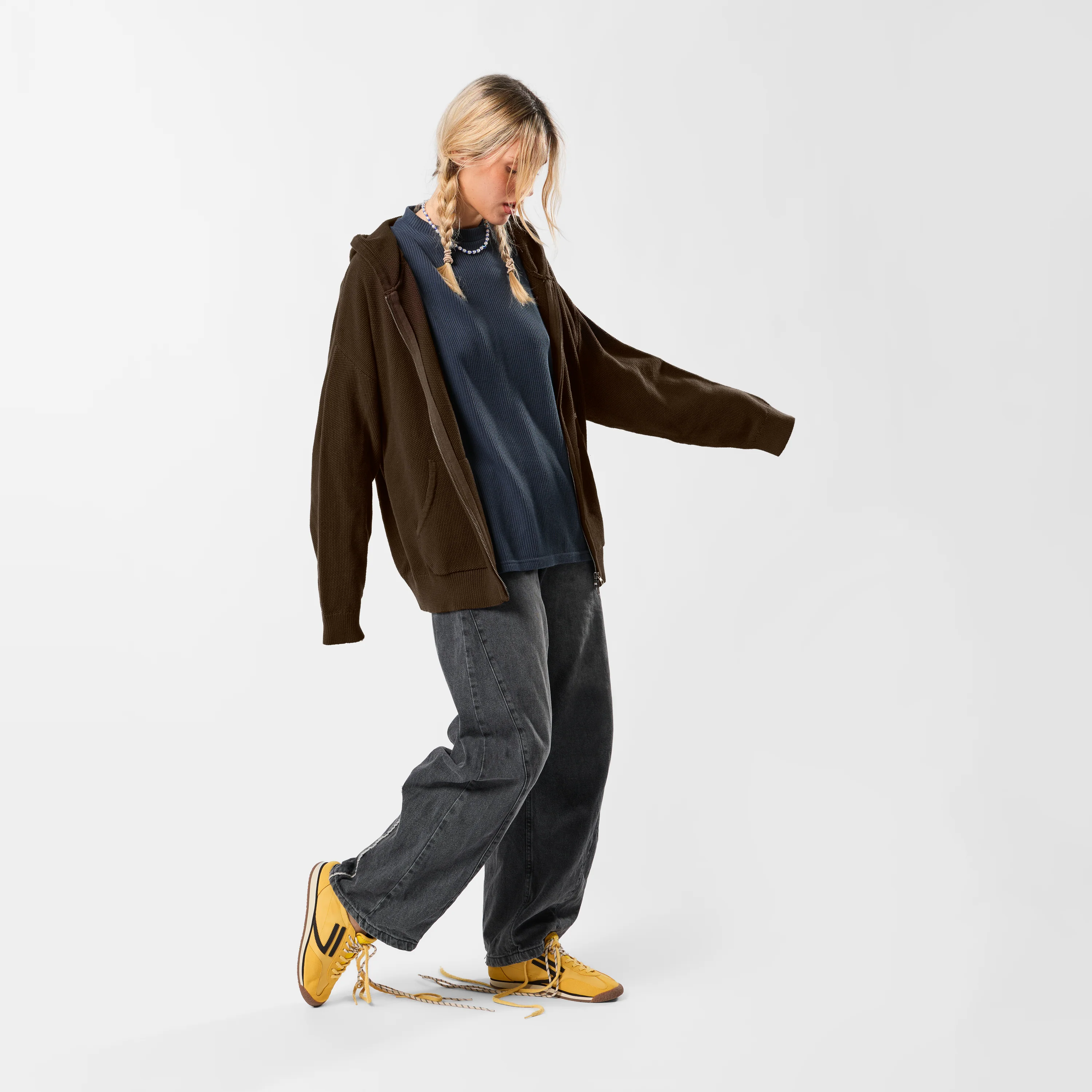 Winter2 / Essentials Tight Knitted Zipped Hoodie - Espresso - Image 6