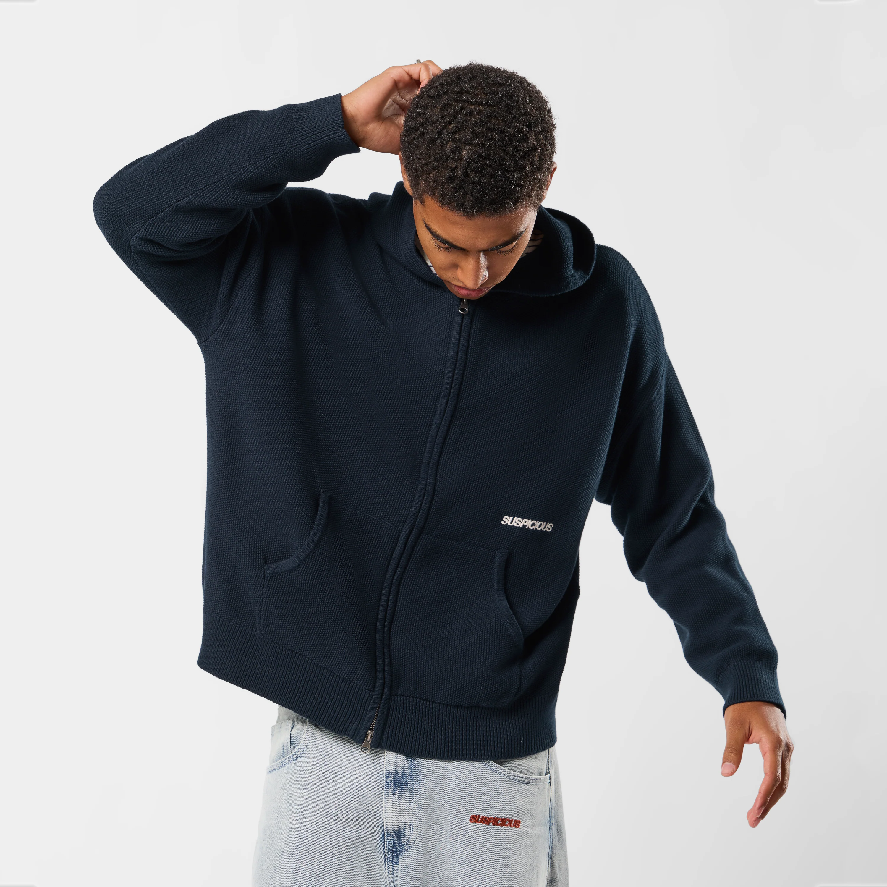 Winter2 / Essentials Tight Knitted Zipped Hoodie - Navy - Image 8