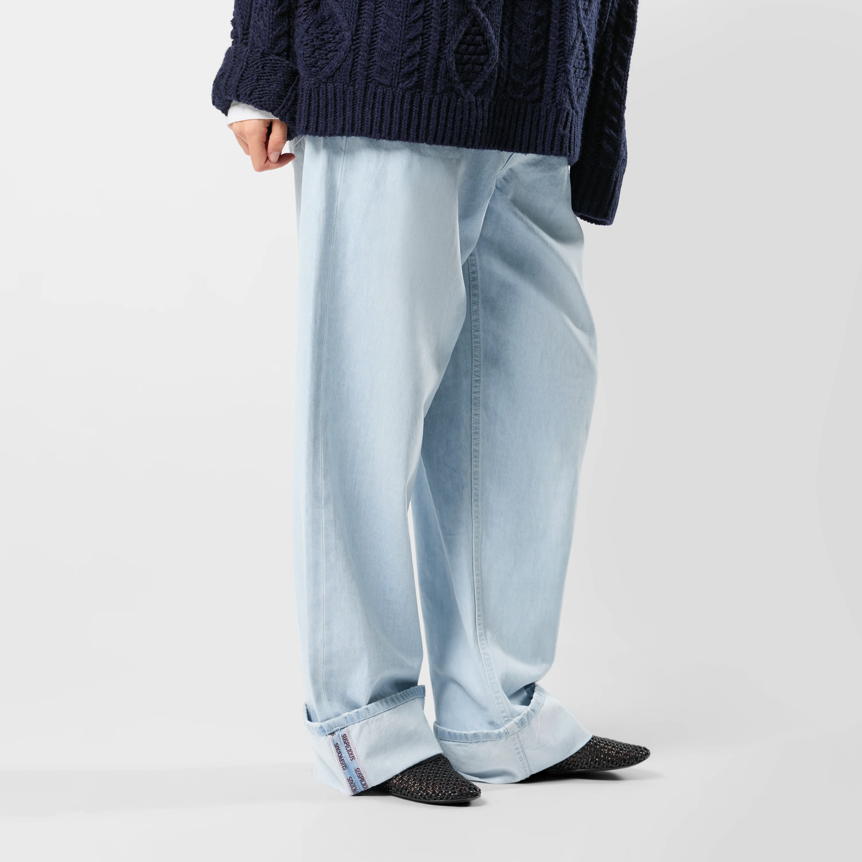 Winter2 / Selvedge Turn-Up Baggy Jeans - Bleached - Image 6