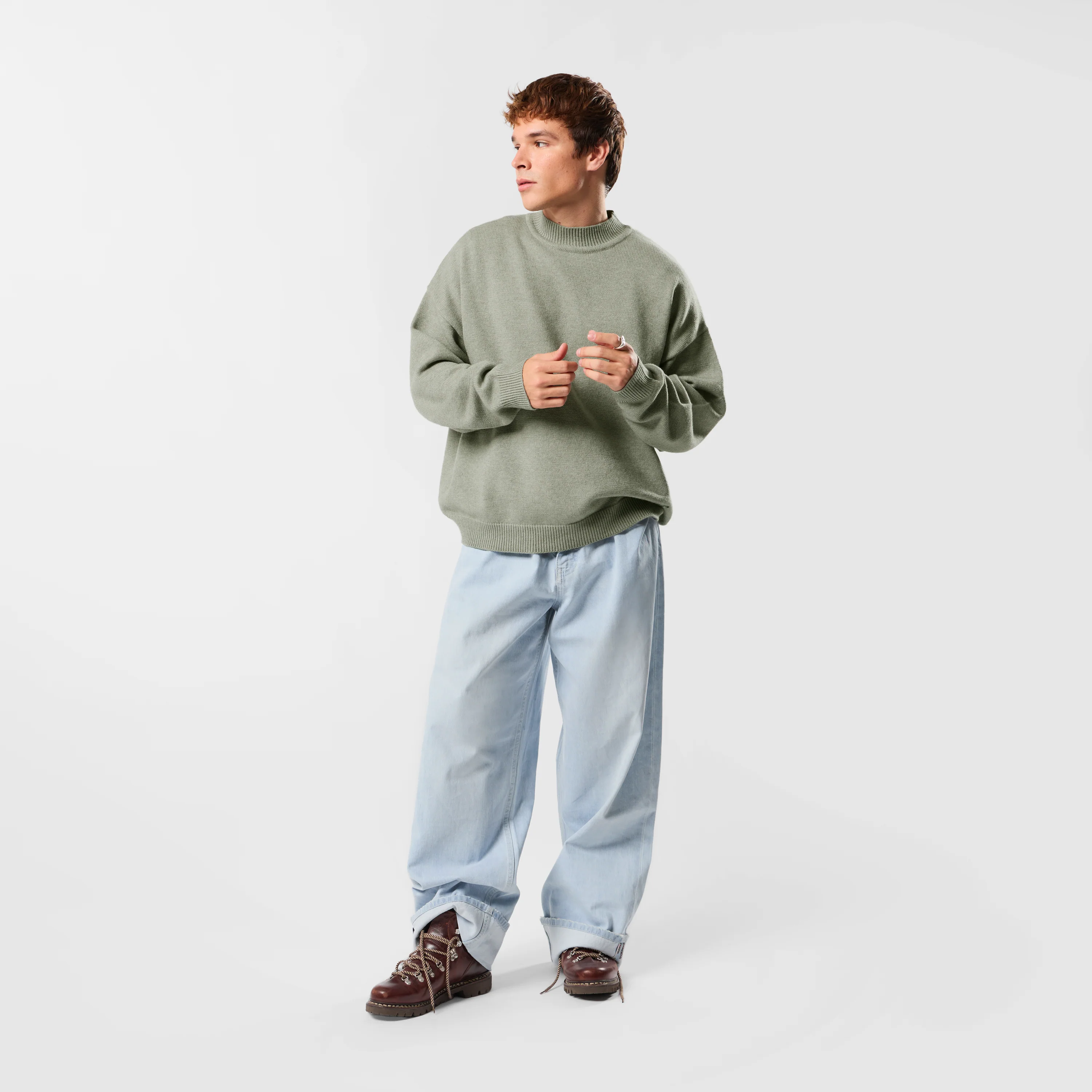 Winter2 / Selvedge Turn-Up Baggy Jeans - Bleached - Image 9