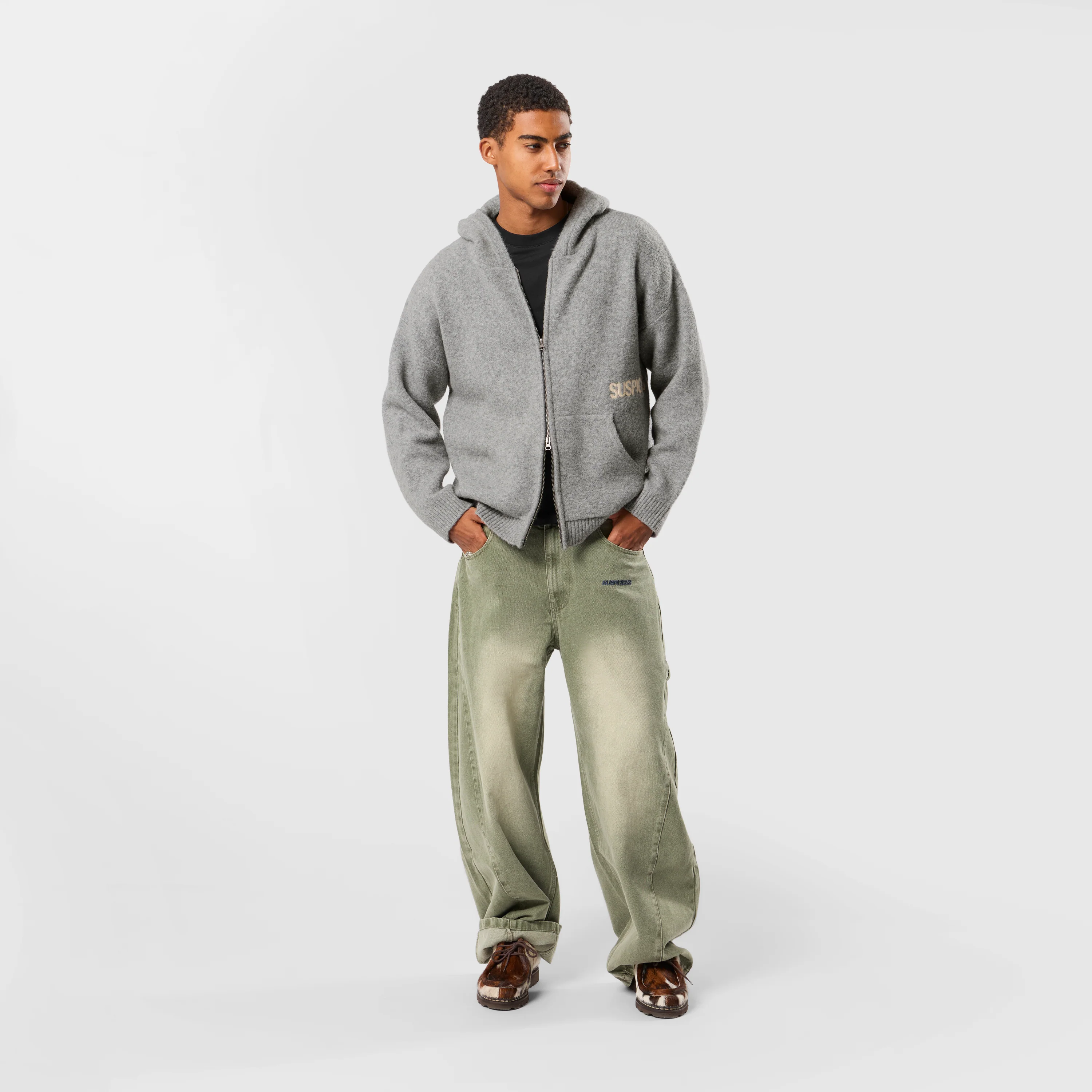 Winter1 / Core Knitted Zipped Hoodie - Heather Grey - Image 3