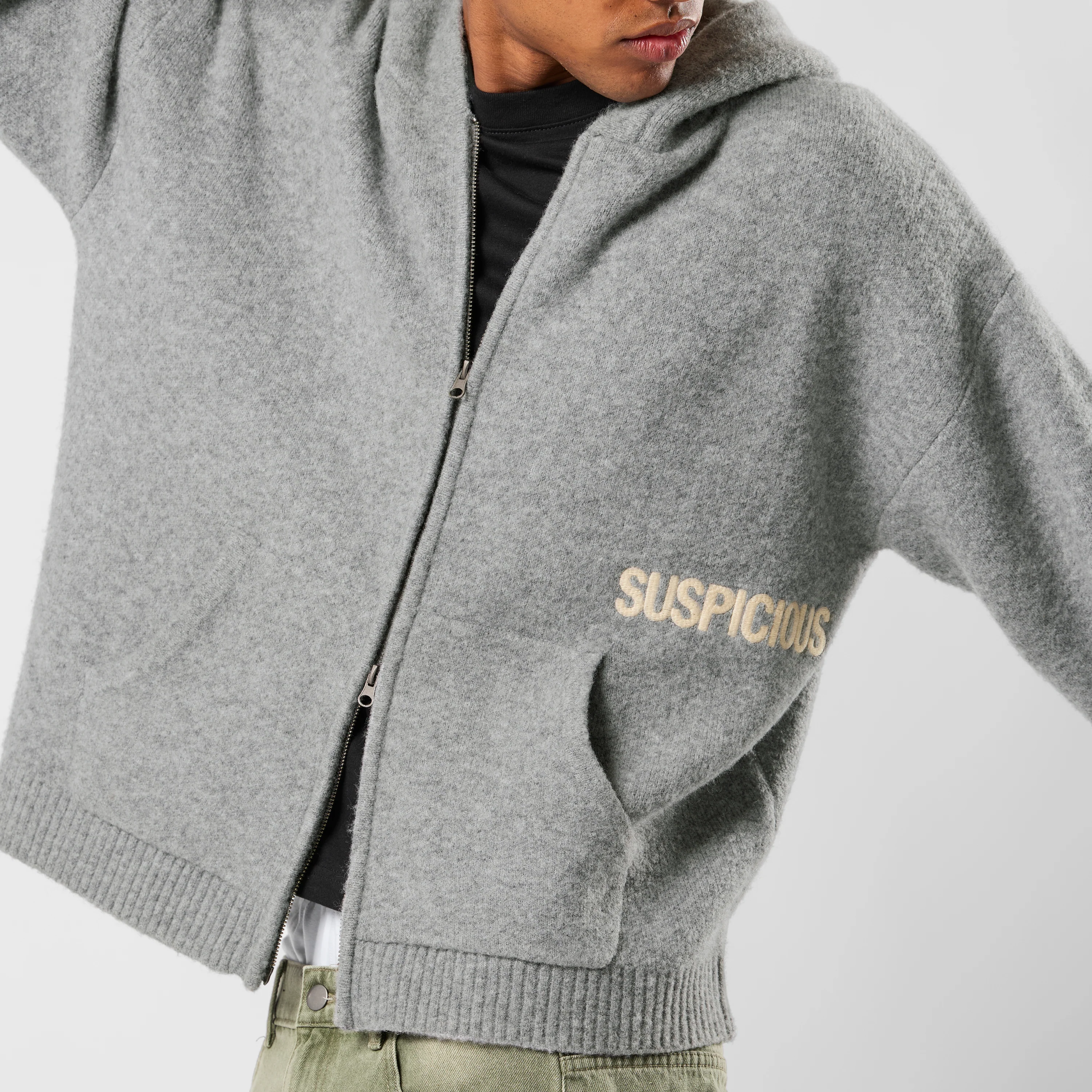 Winter1 / Core Knitted Zipped Hoodie - Heather Grey - Image 8