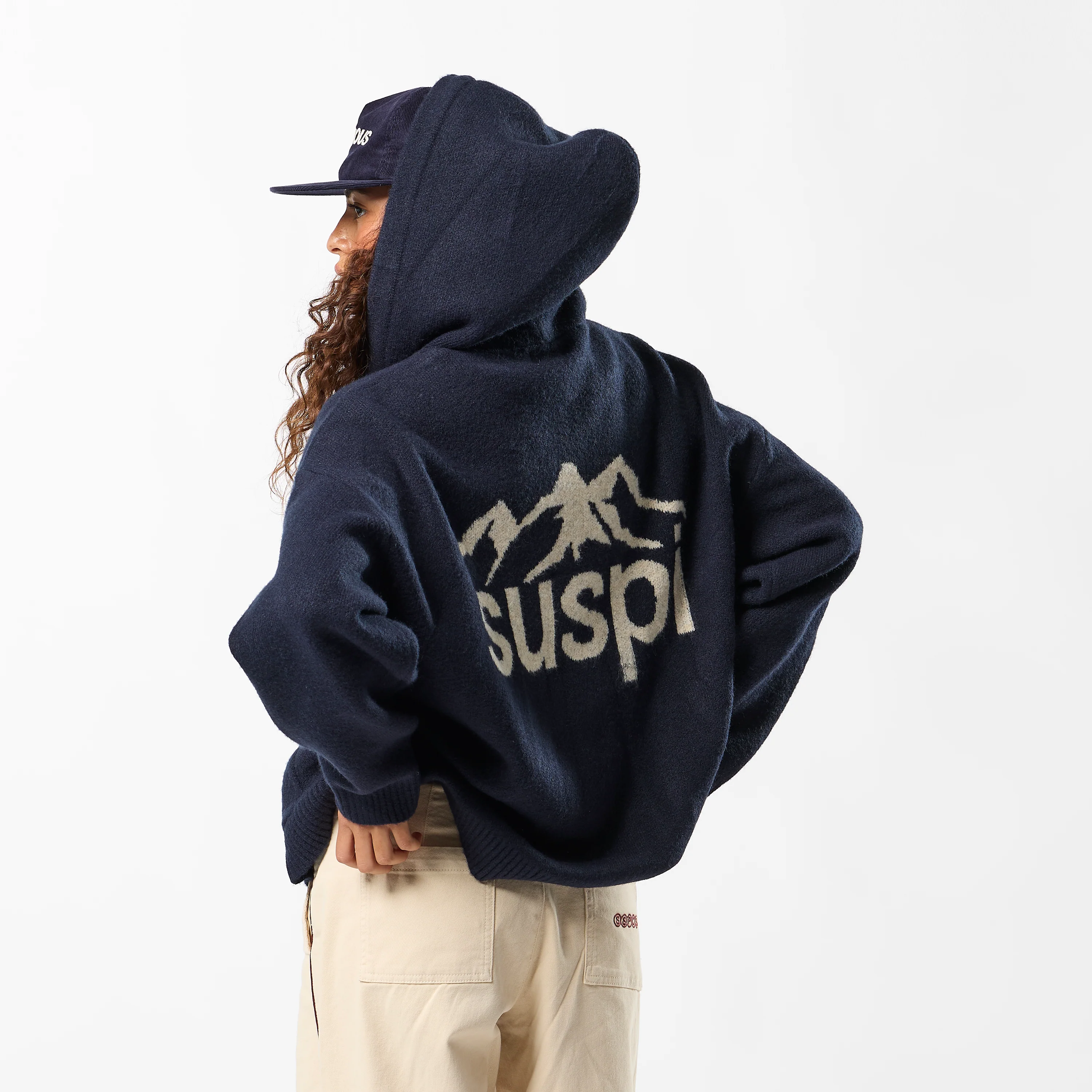 Winter1 / Landscape Knitted Zipped Hoodie - Navy - Image 7