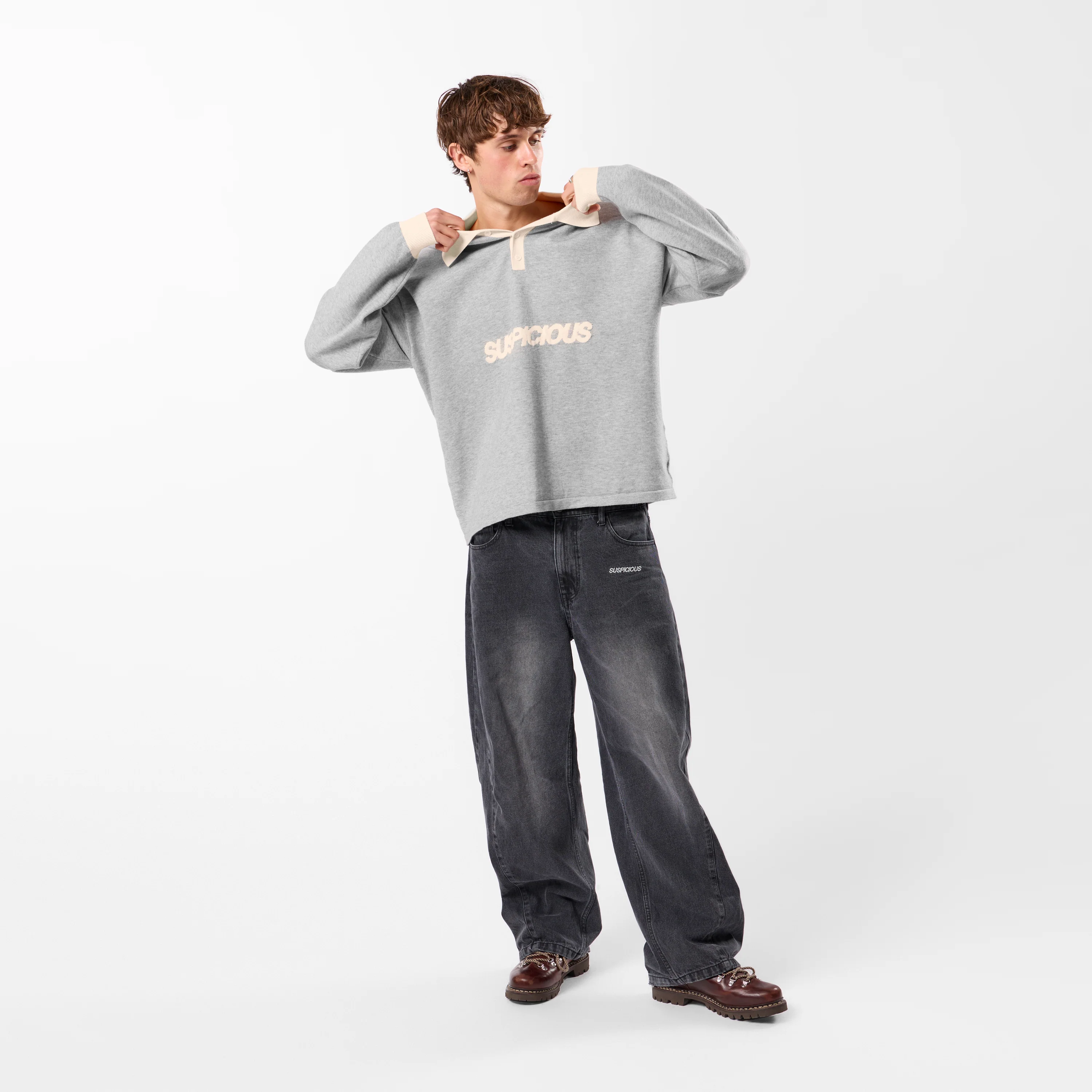 Winter3 / Icon Knitted Longsleeve Polo - Neutral Heather - Image 3