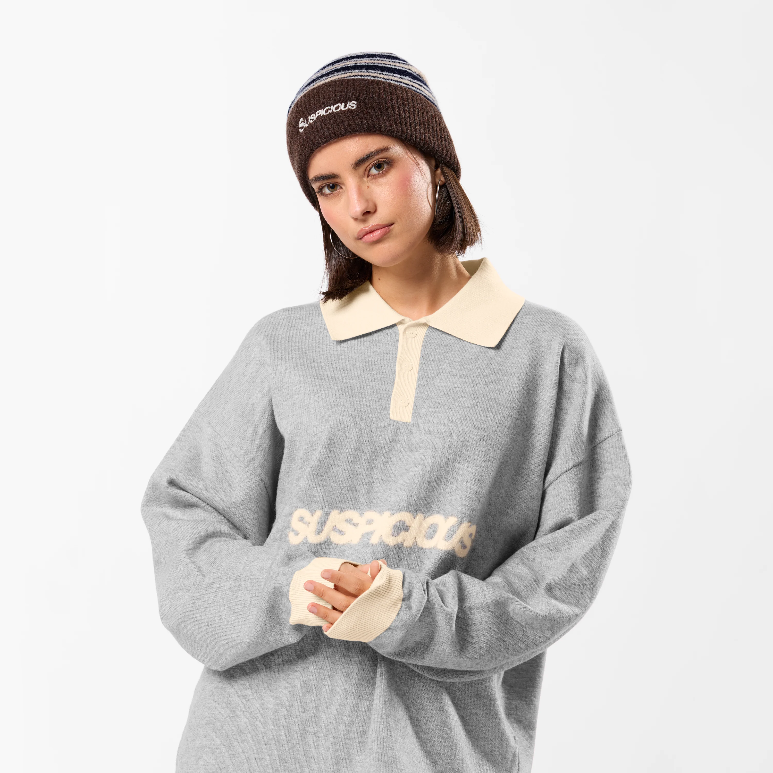 Winter3 / Icon Knitted Longsleeve Polo - Neutral Heather - Image 6