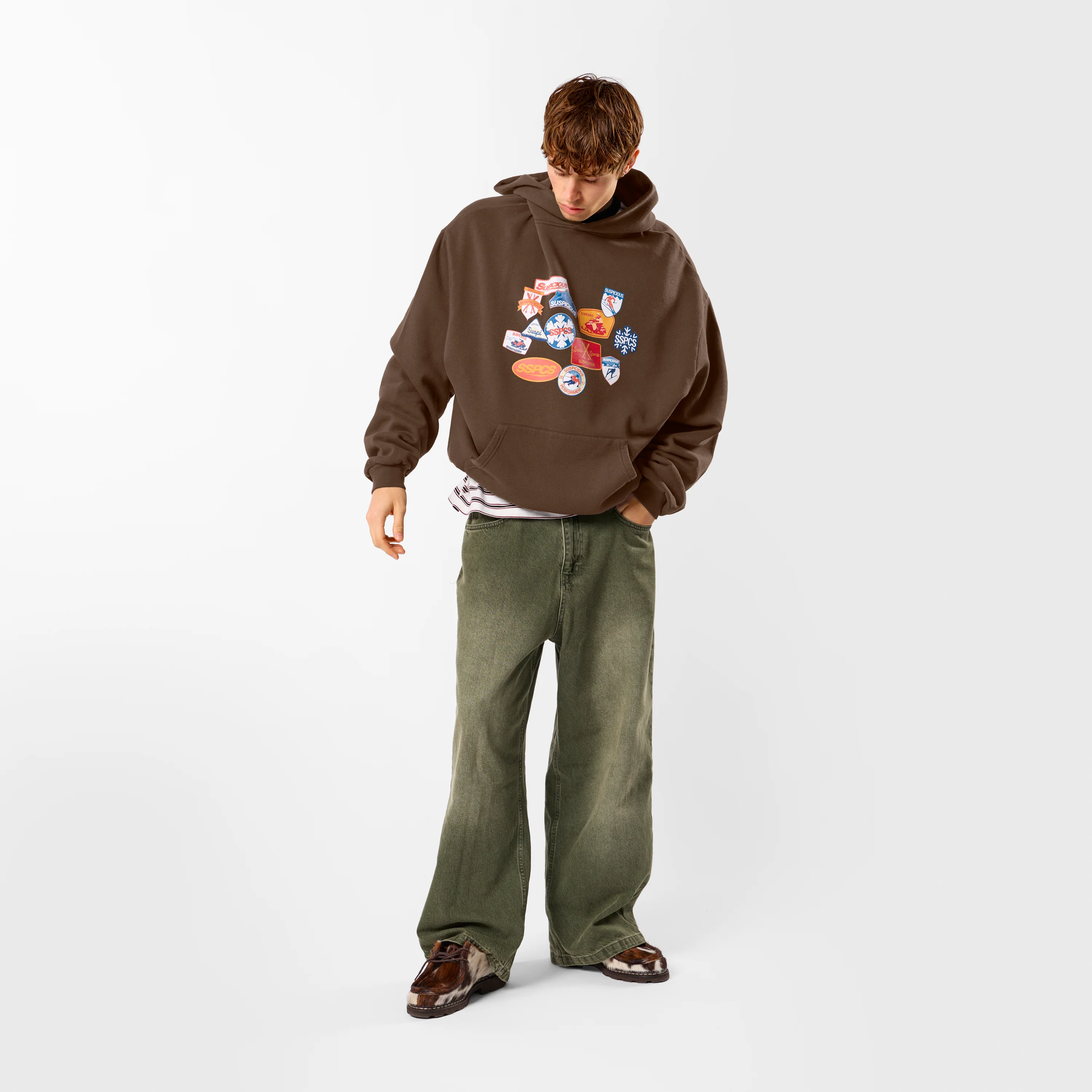 Winter3 / Patchwork Hoodie - Coffee - Image 4