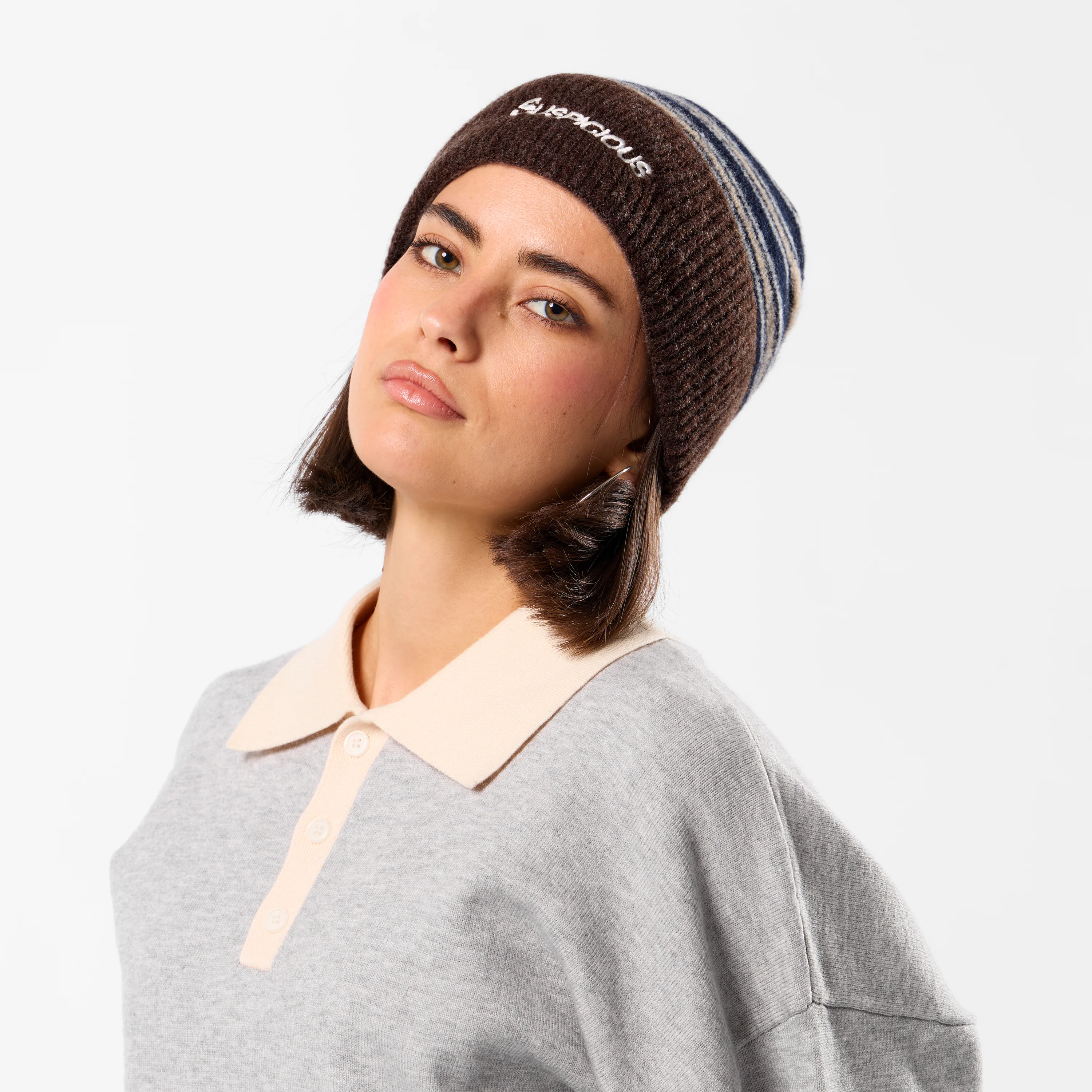 Winter3 / Striped Beanie - Blue & Brown - Image 6