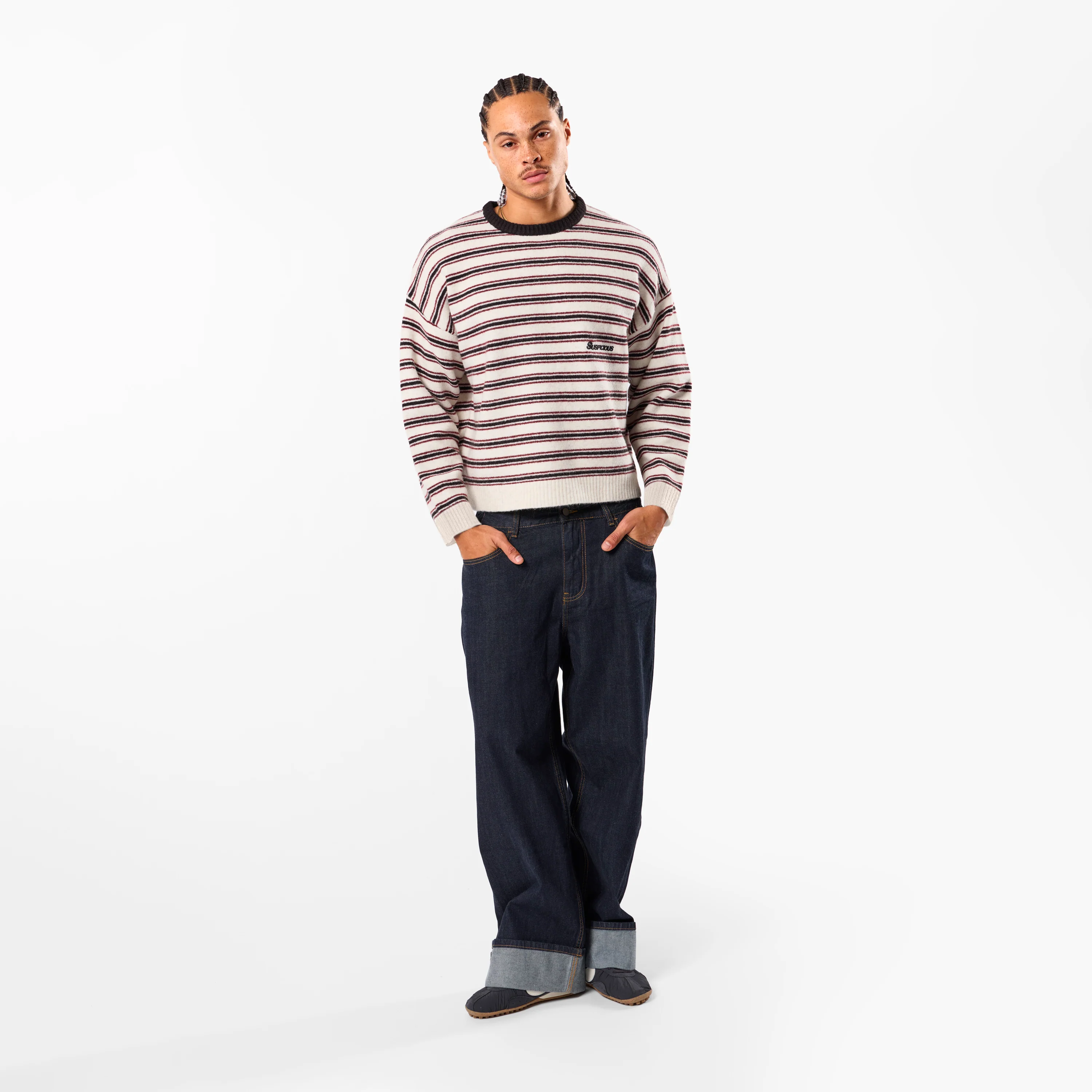 Winter3 / Striped Knitted Sweat - Black & White - Image 3