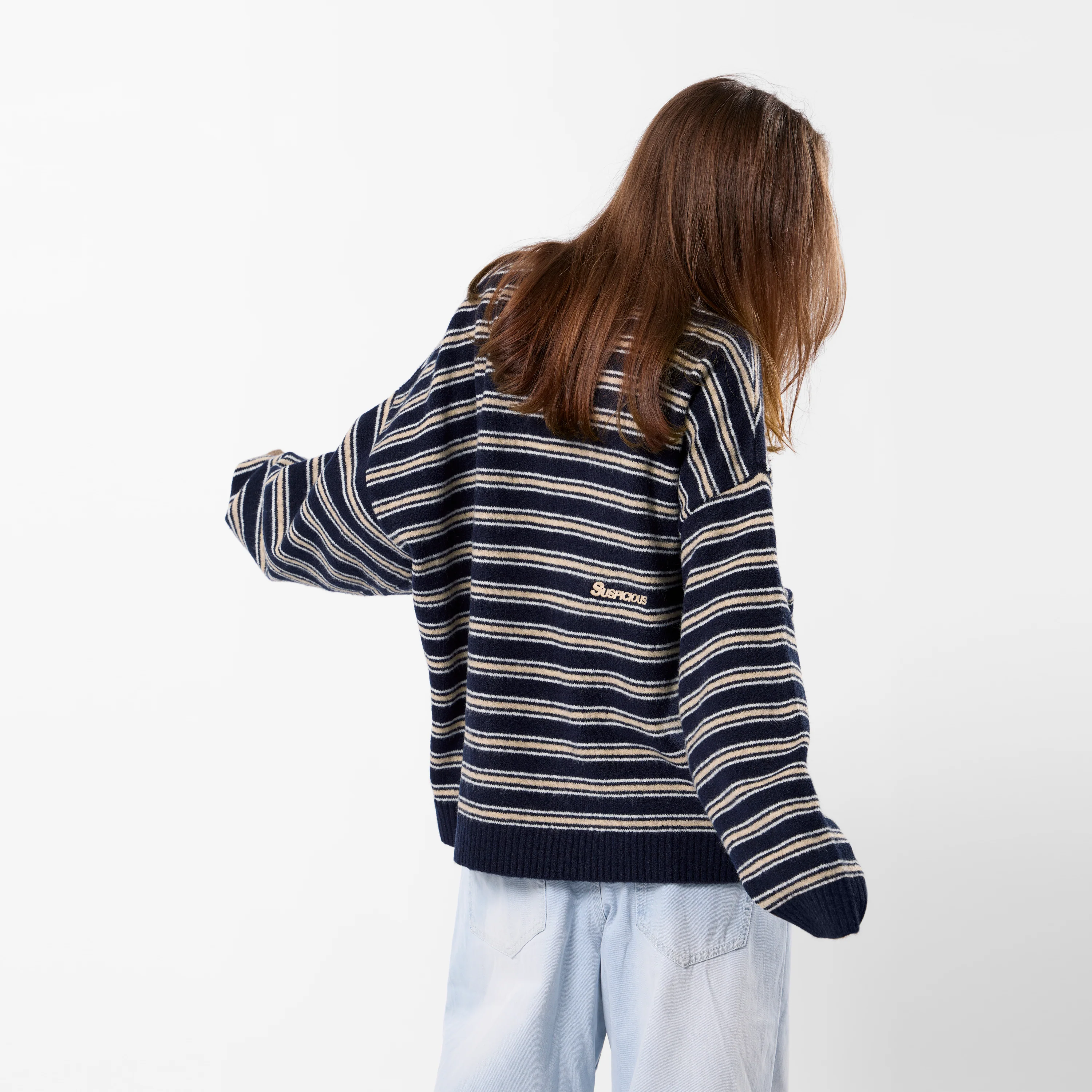 Winter3 / Striped Knitted Sweat - Blue & Brown - Image 4