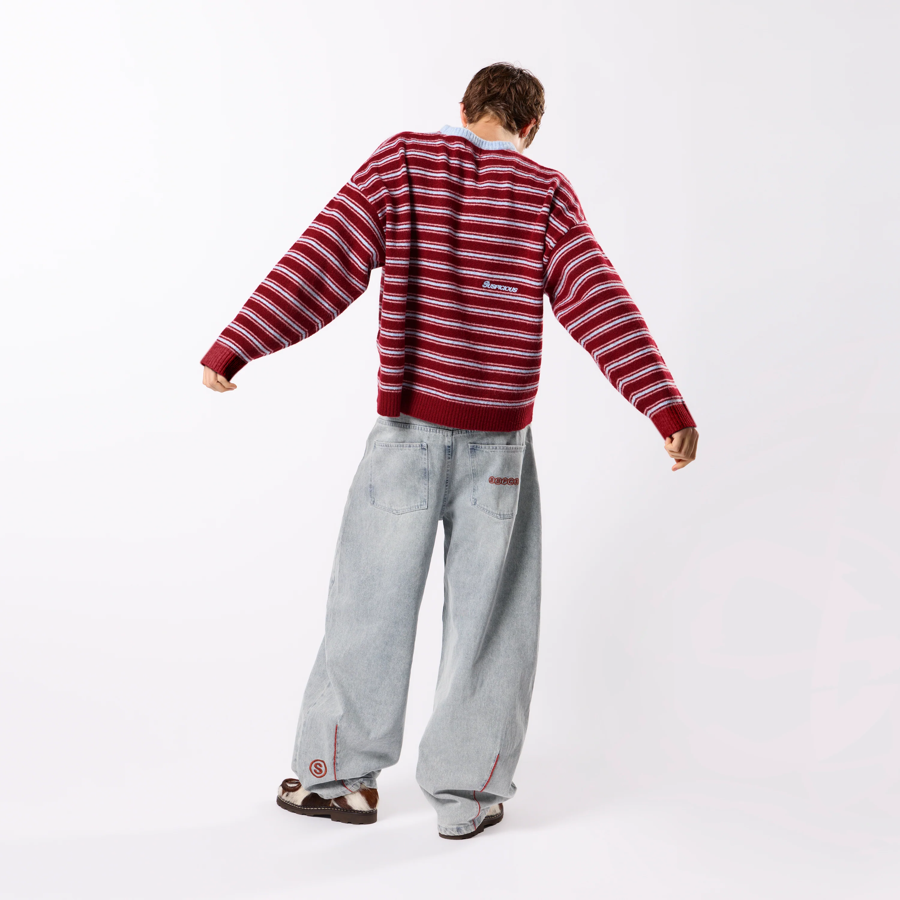 Winter3 / Striped Knitted Sweat - Red & Blue - Image 4