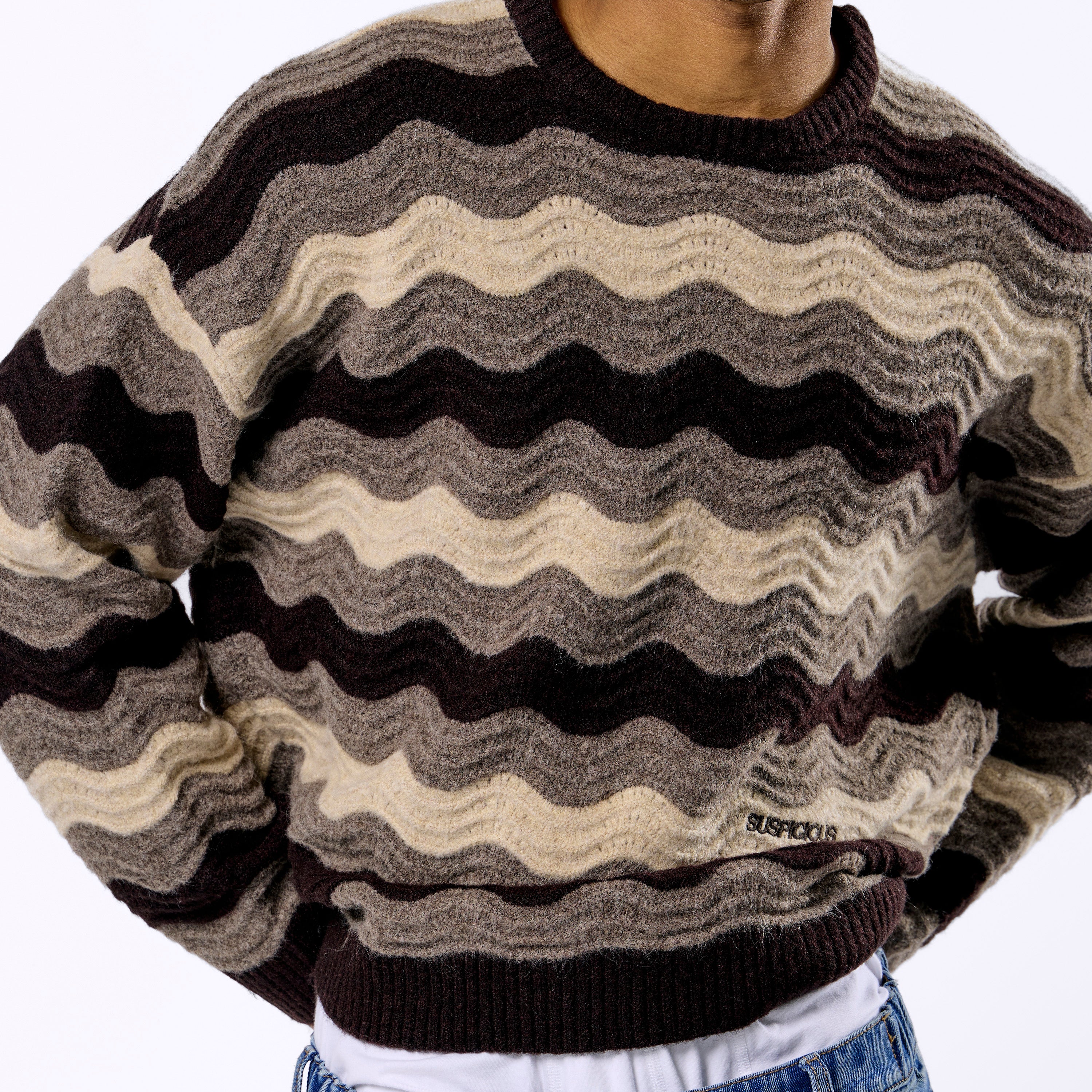 Winter4 / Essentials Knitted Wavy Sweat - Brown - Image 2