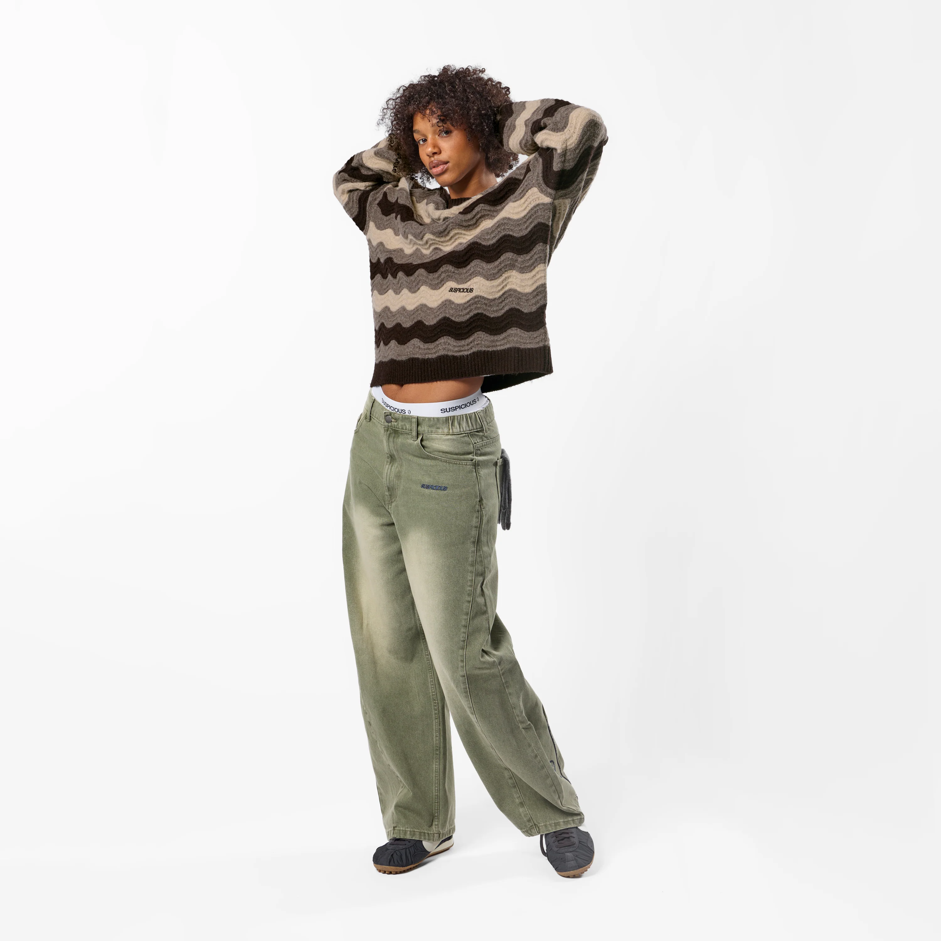 Winter4 / Essentials Knitted Wavy Sweat - Brown - Image 3