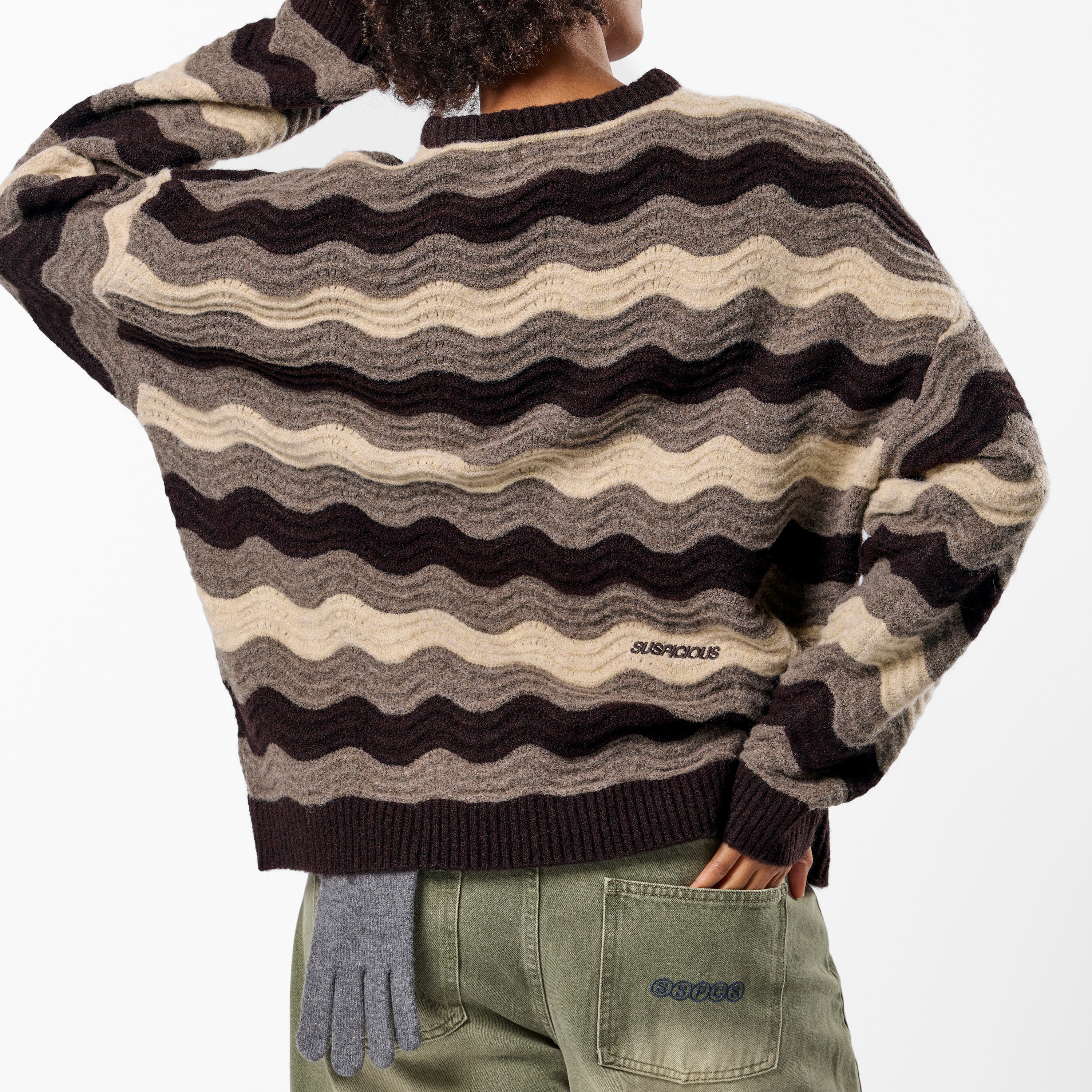 Winter4 / Essentials Knitted Wavy Sweat - Brown - Image 6