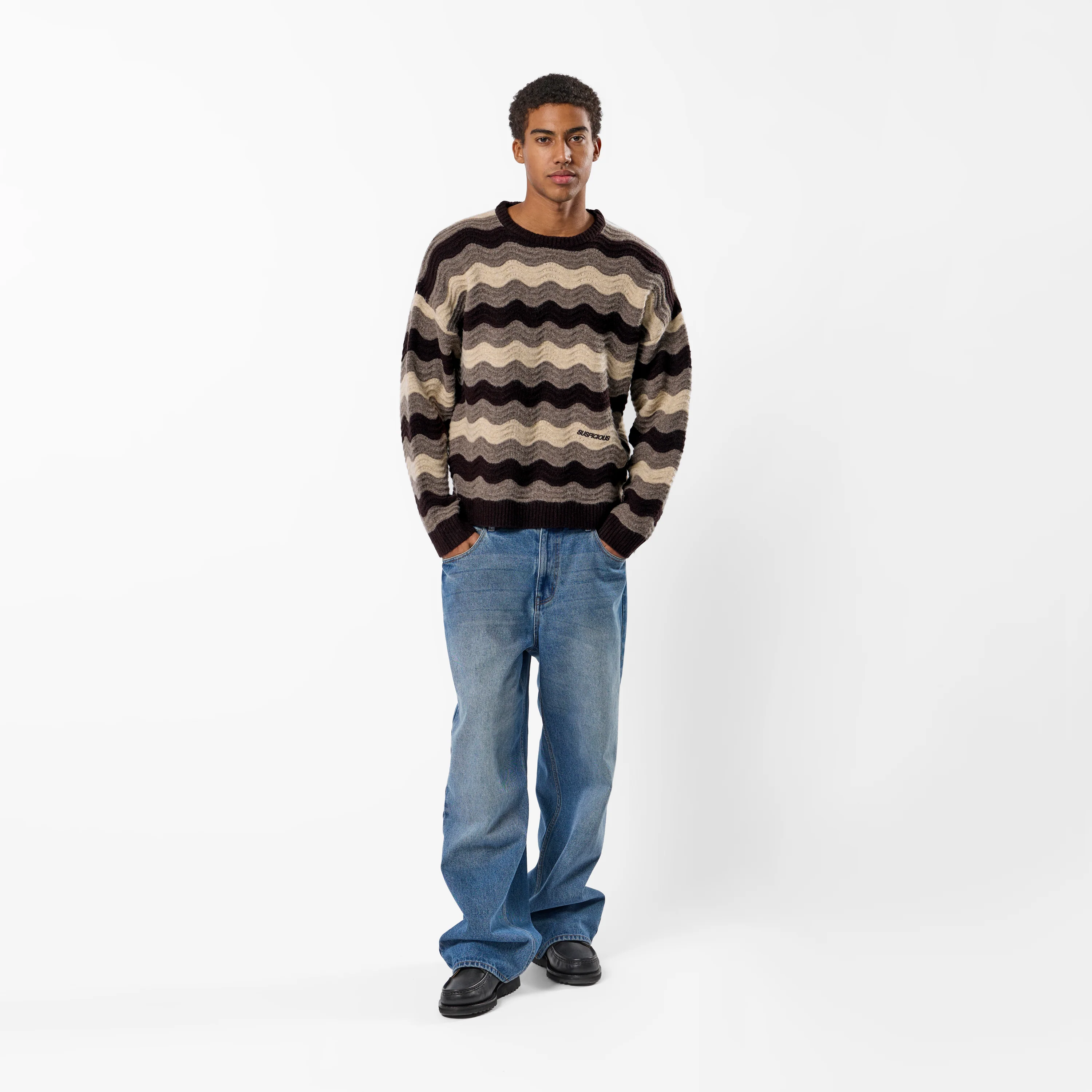 Winter4 / Essentials Knitted Wavy Sweat - Brown - Image 7