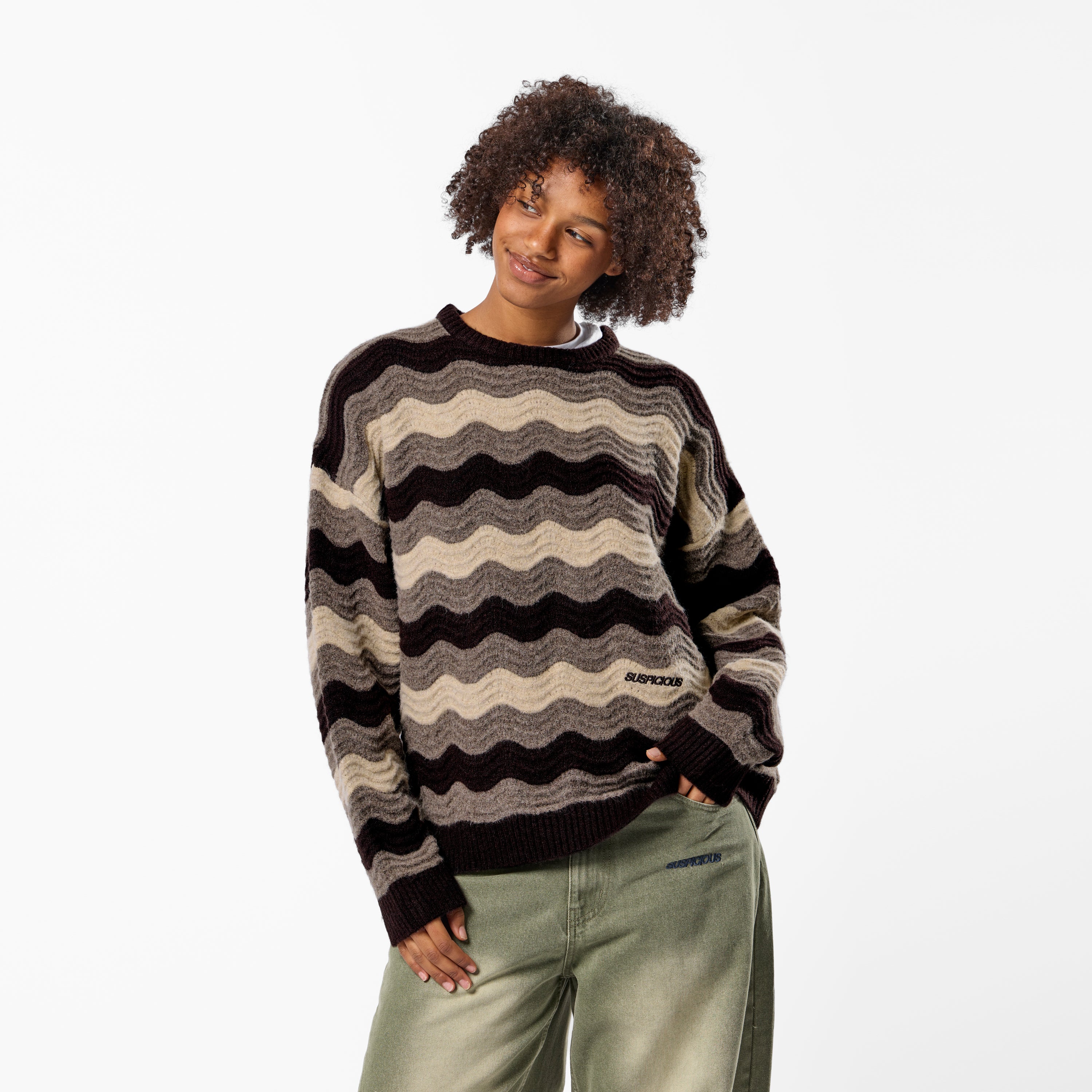 Winter4 / Essentials Knitted Wavy Sweat - Brown - Image 8