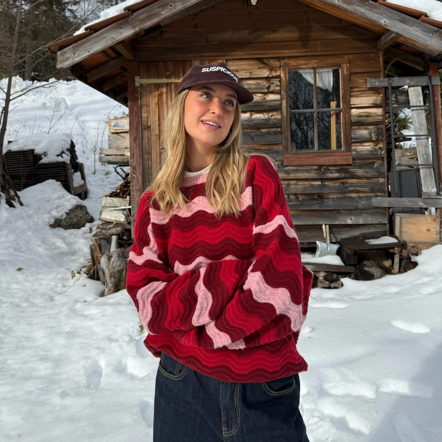 Winter4 / Essentials Knitted Wavy Sweat - RedPink - Image 11