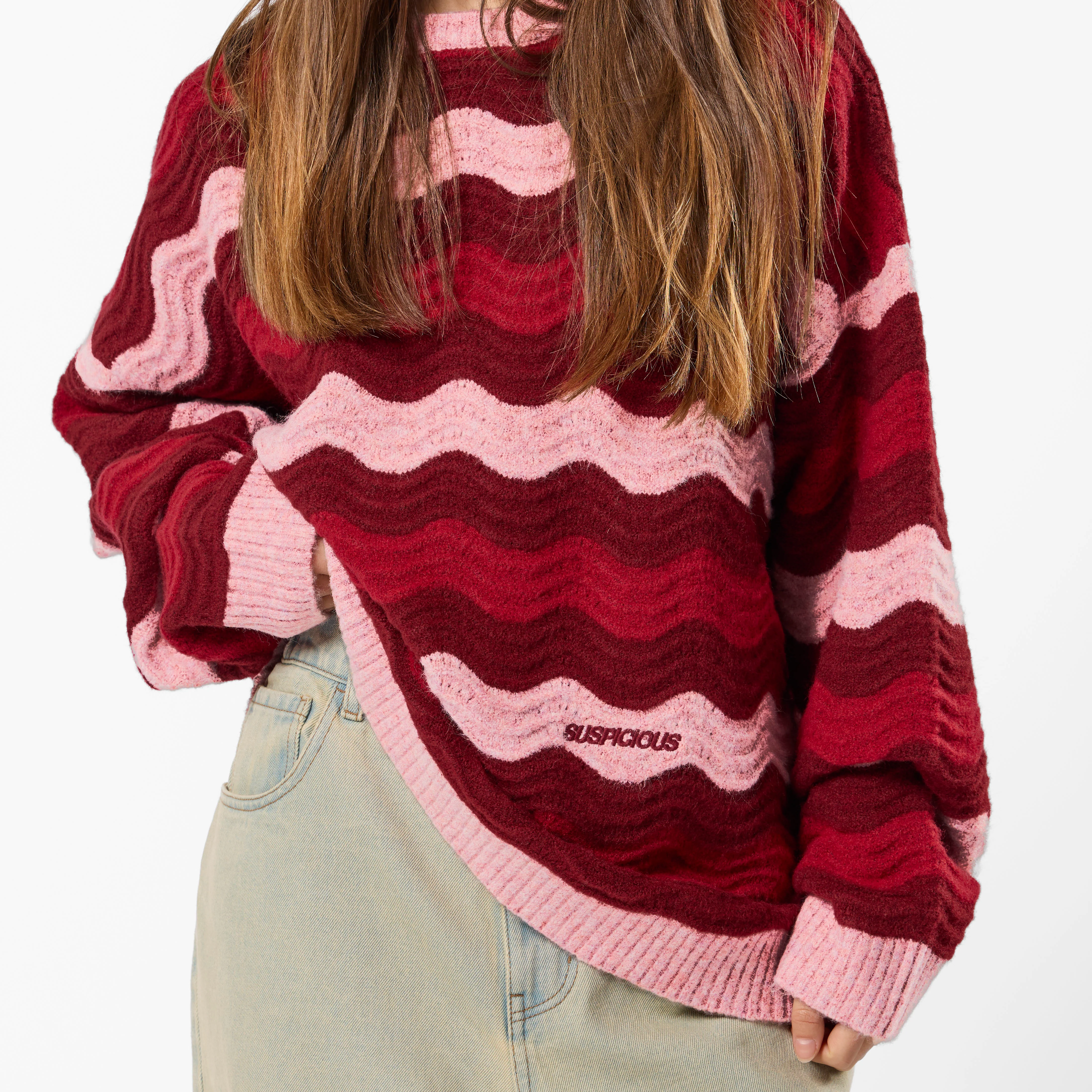 Winter4 / Essentials Knitted Wavy Sweat - RedPink - Image 2
