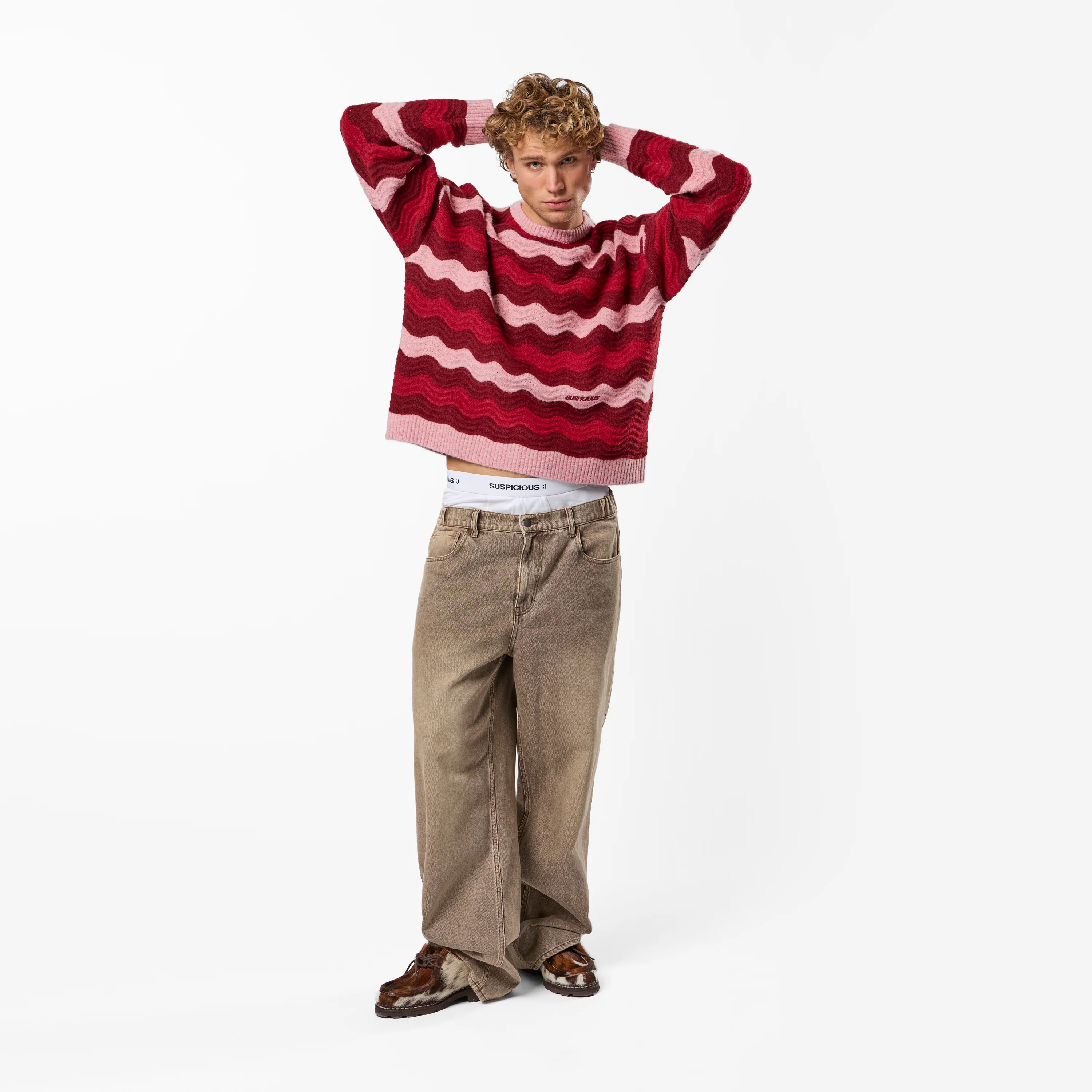 Winter4 / Essentials Knitted Wavy Sweat - RedPink - Image 3
