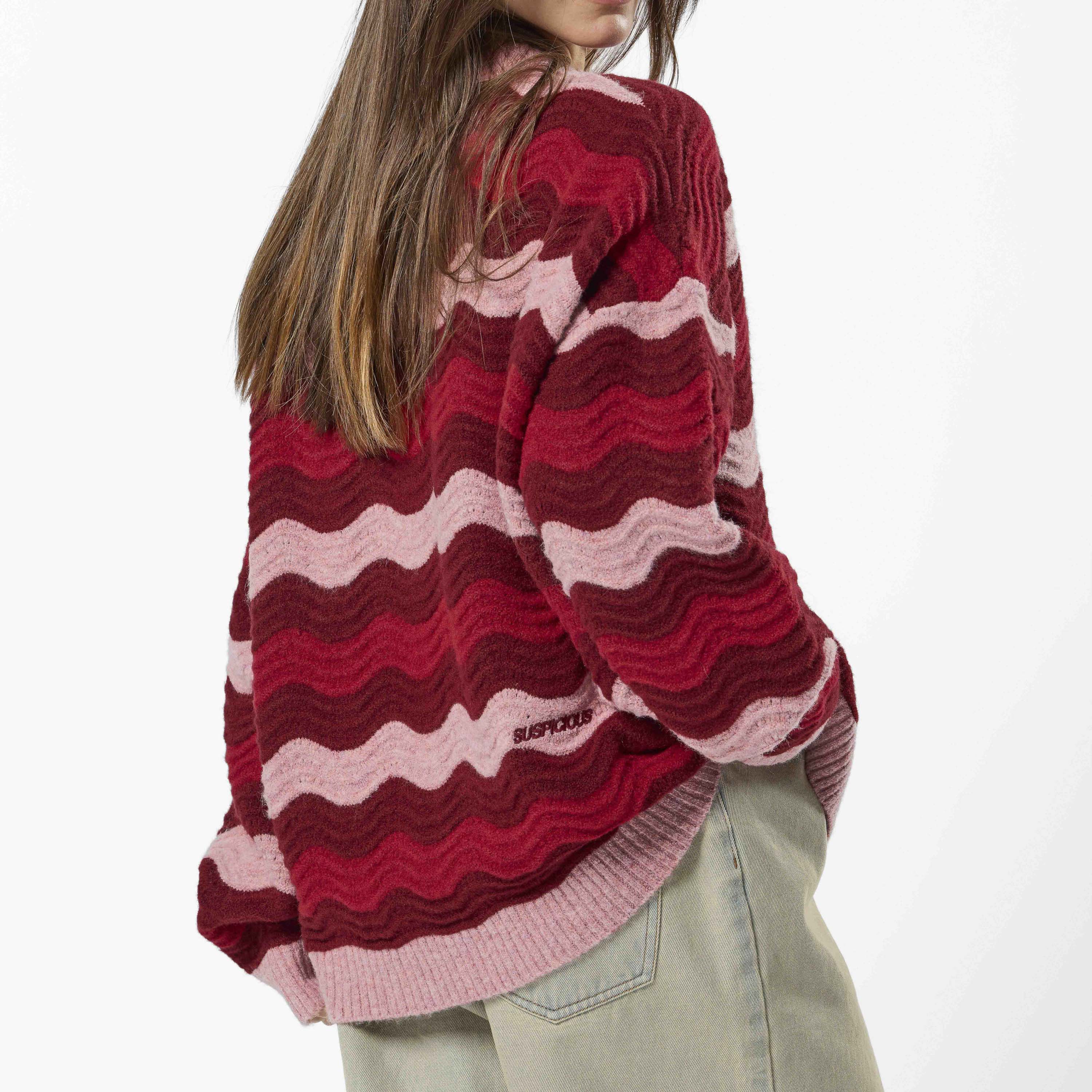 Winter4 / Essentials Knitted Wavy Sweat - RedPink - Image 4